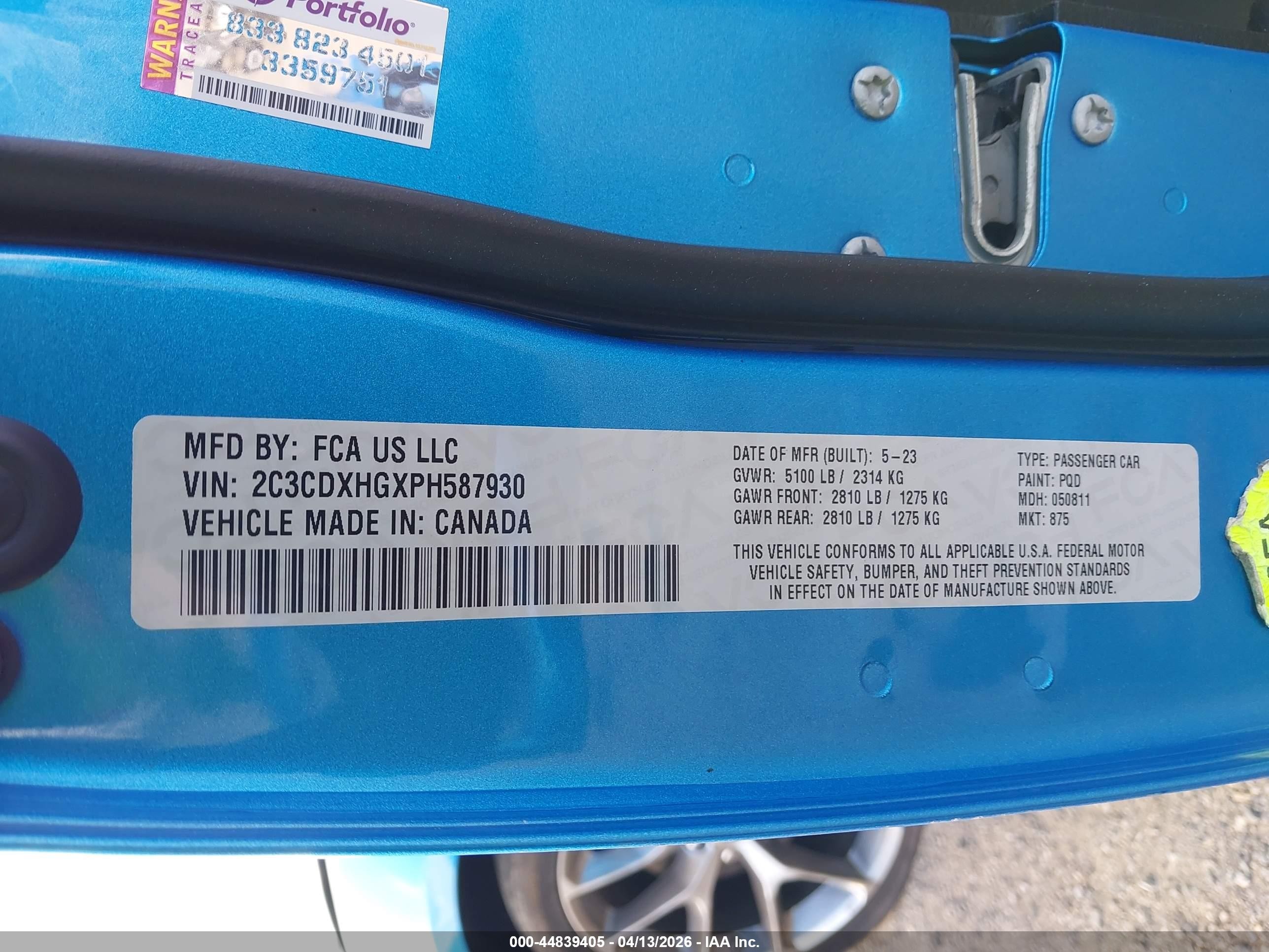 2023 Dodge Charger Gt Blue vin: 2C3CDXHGXPH587930