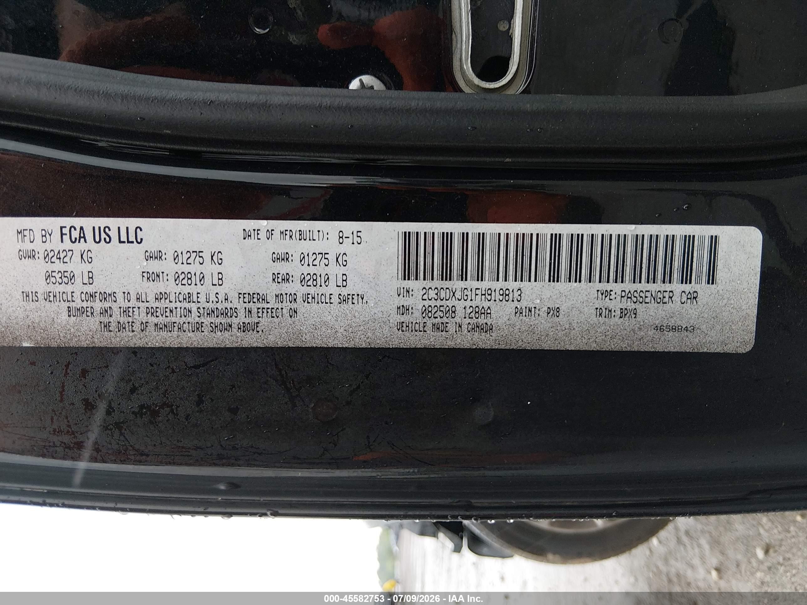 2015 Dodge Charger Sxt Black vin: 2C3CDXJG1FH919813