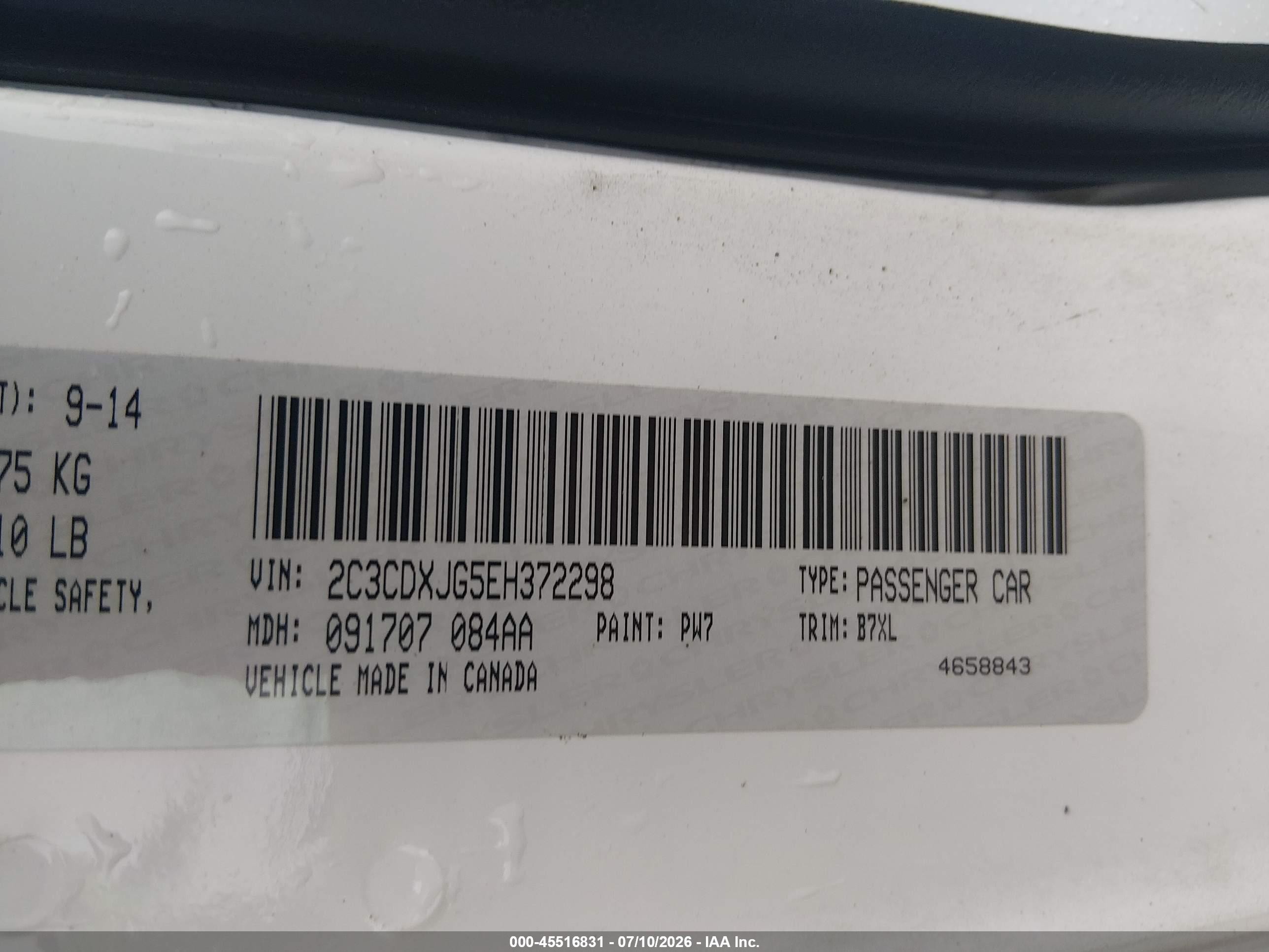 2014 Dodge Charger Sxt White vin: 2C3CDXJG5EH372298