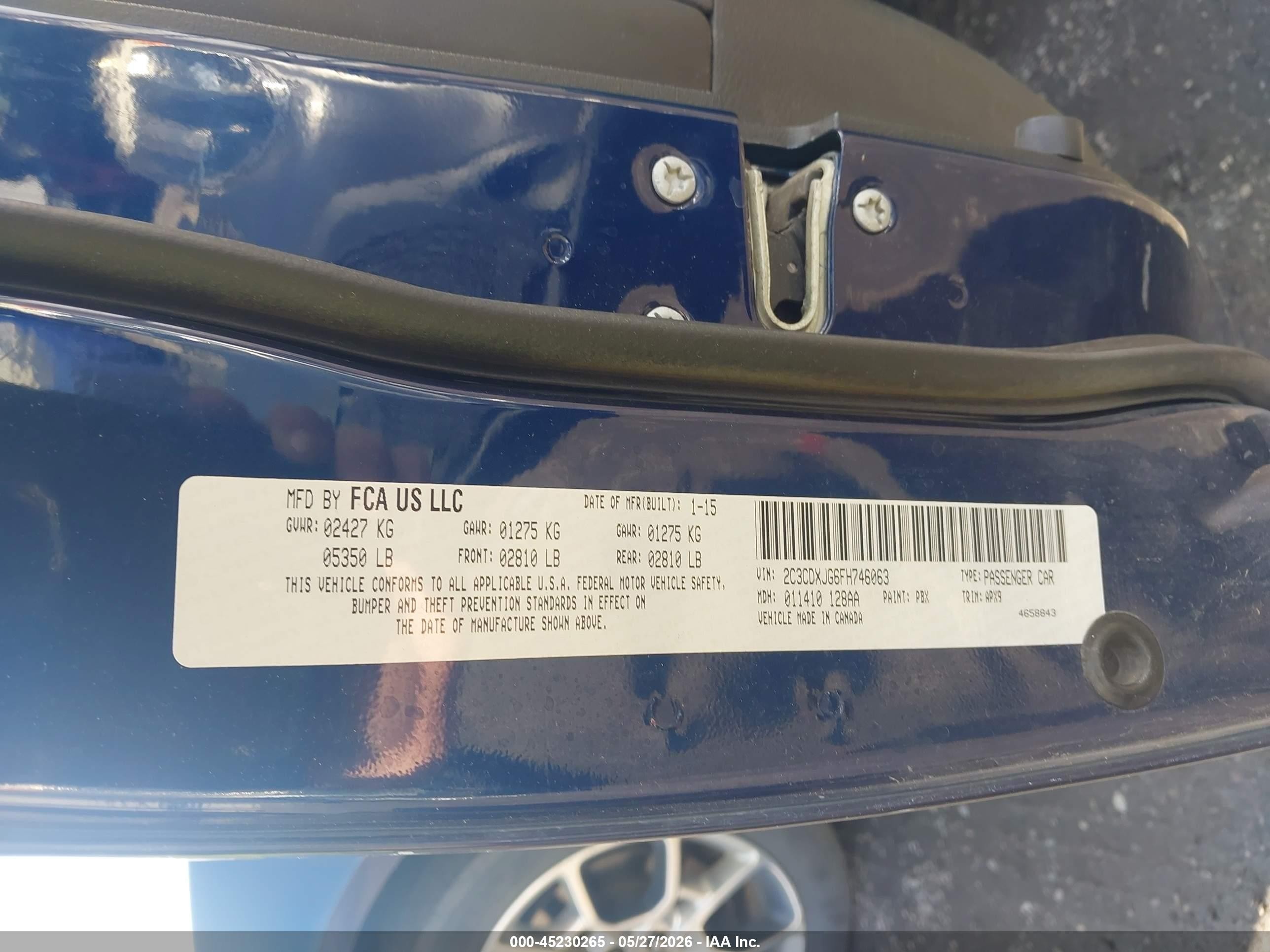 2015 Dodge Charger Sxt Dark Blue vin: 2C3CDXJG6FH746063
