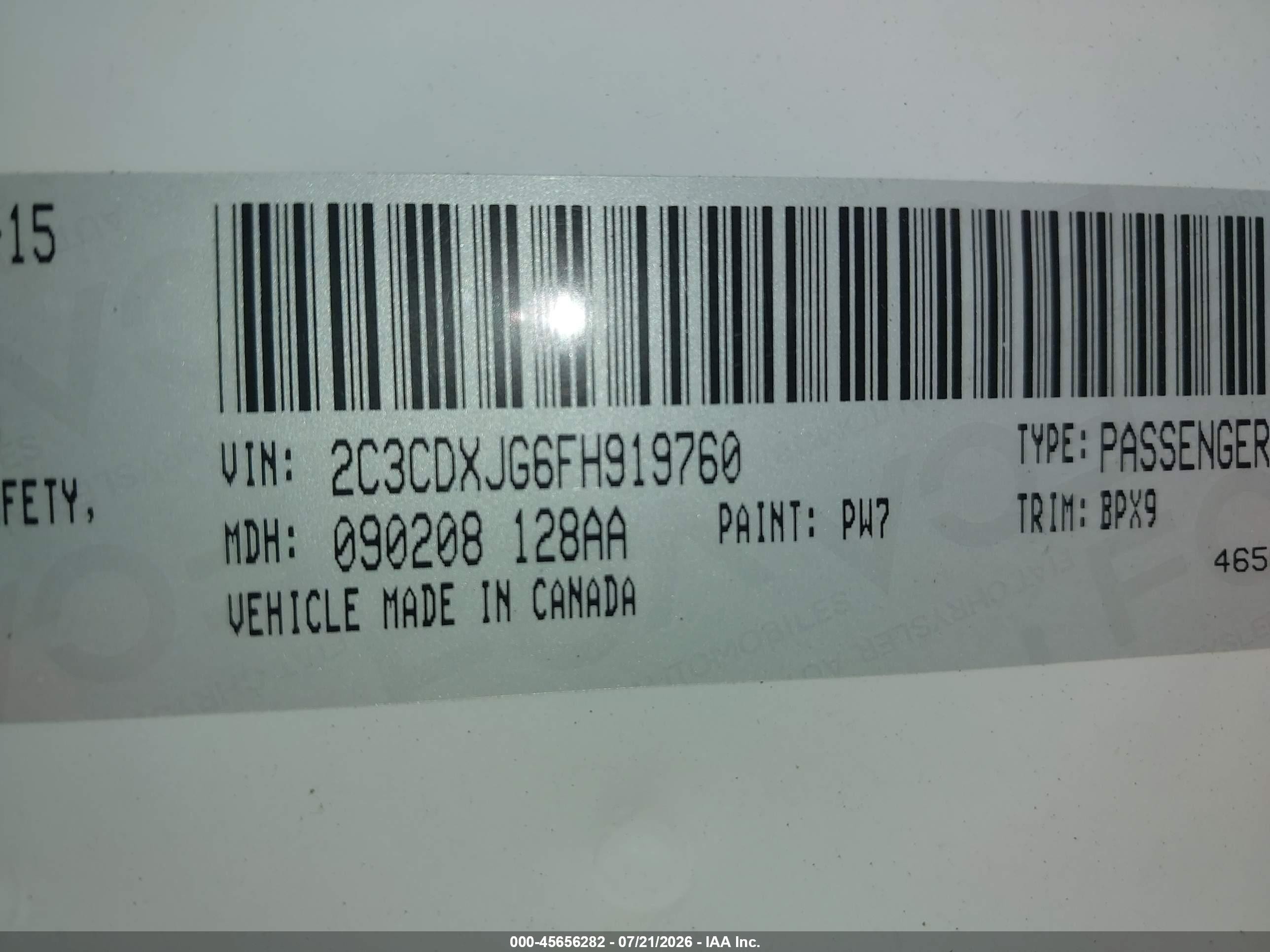 2015 Dodge Charger Sxt White vin: 2C3CDXJG6FH919760