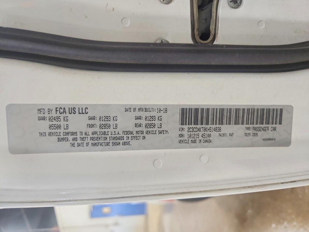 2019 Dodge Charger Police White vin: 2C3CDXKT0KH514838