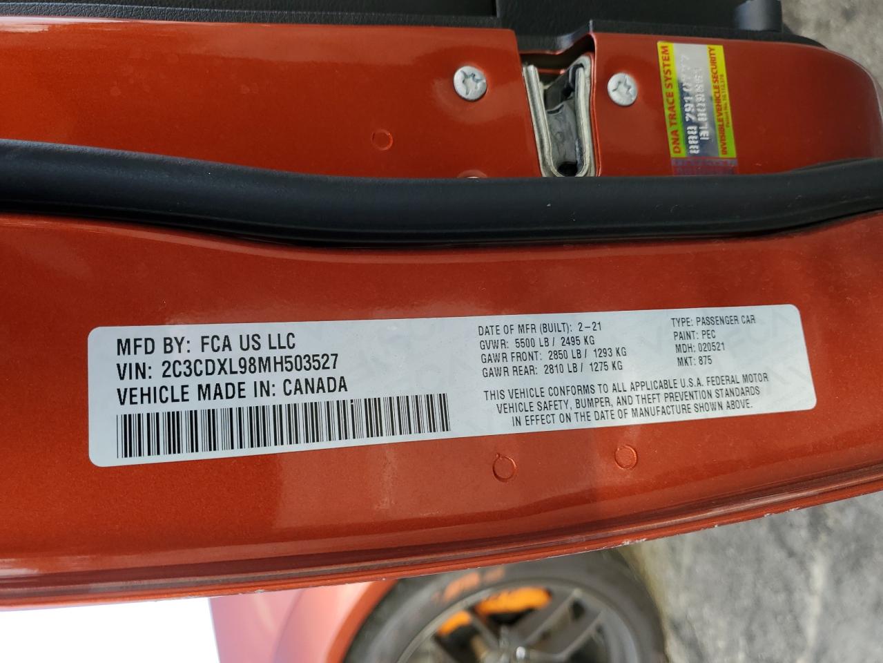 2021 Dodge Charger Srt Hellcat Orange vin: 2C3CDXL98MH503527