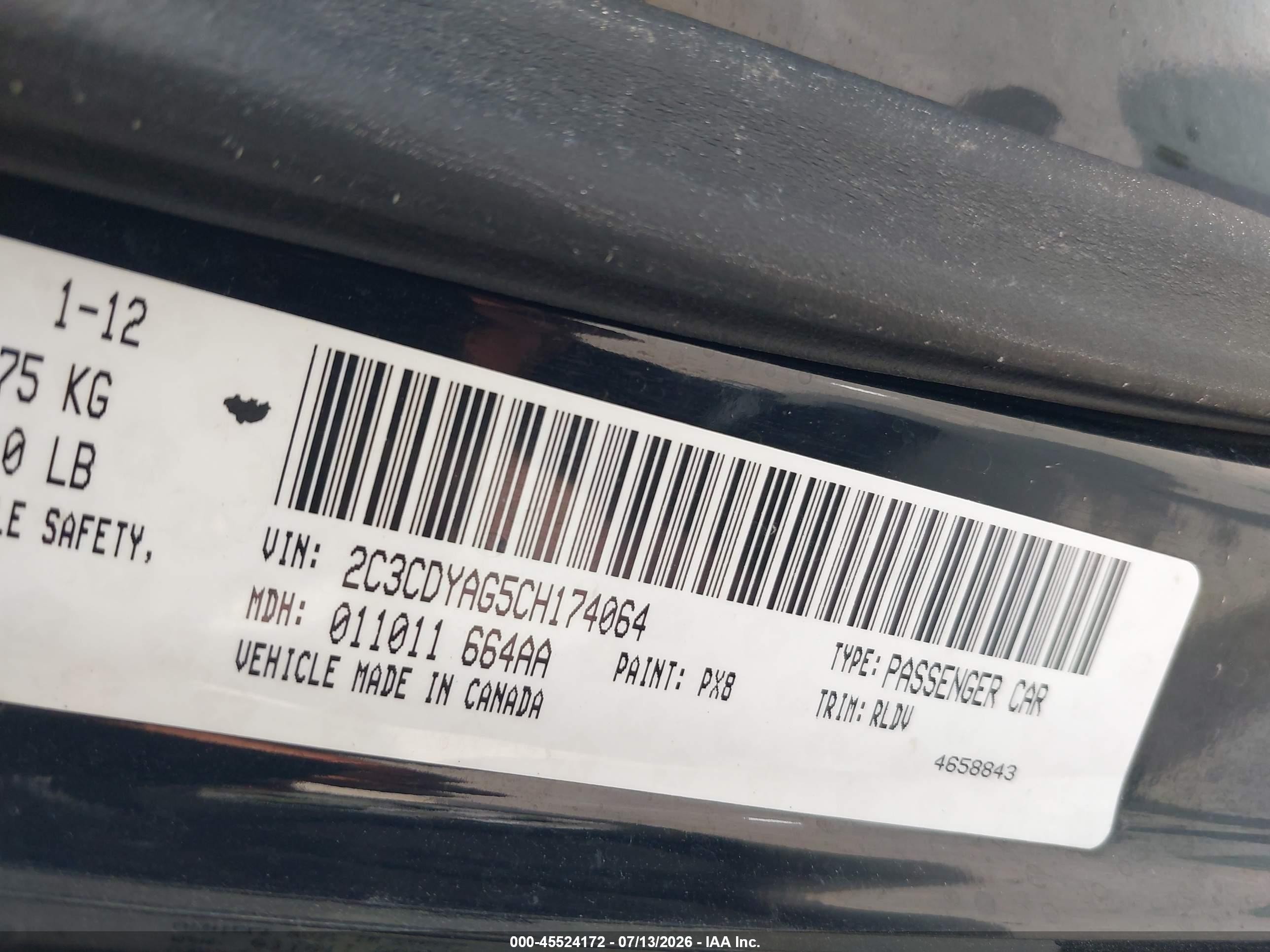 2012 Dodge Challenger Sxt Black vin: 2C3CDYAG5CH174064