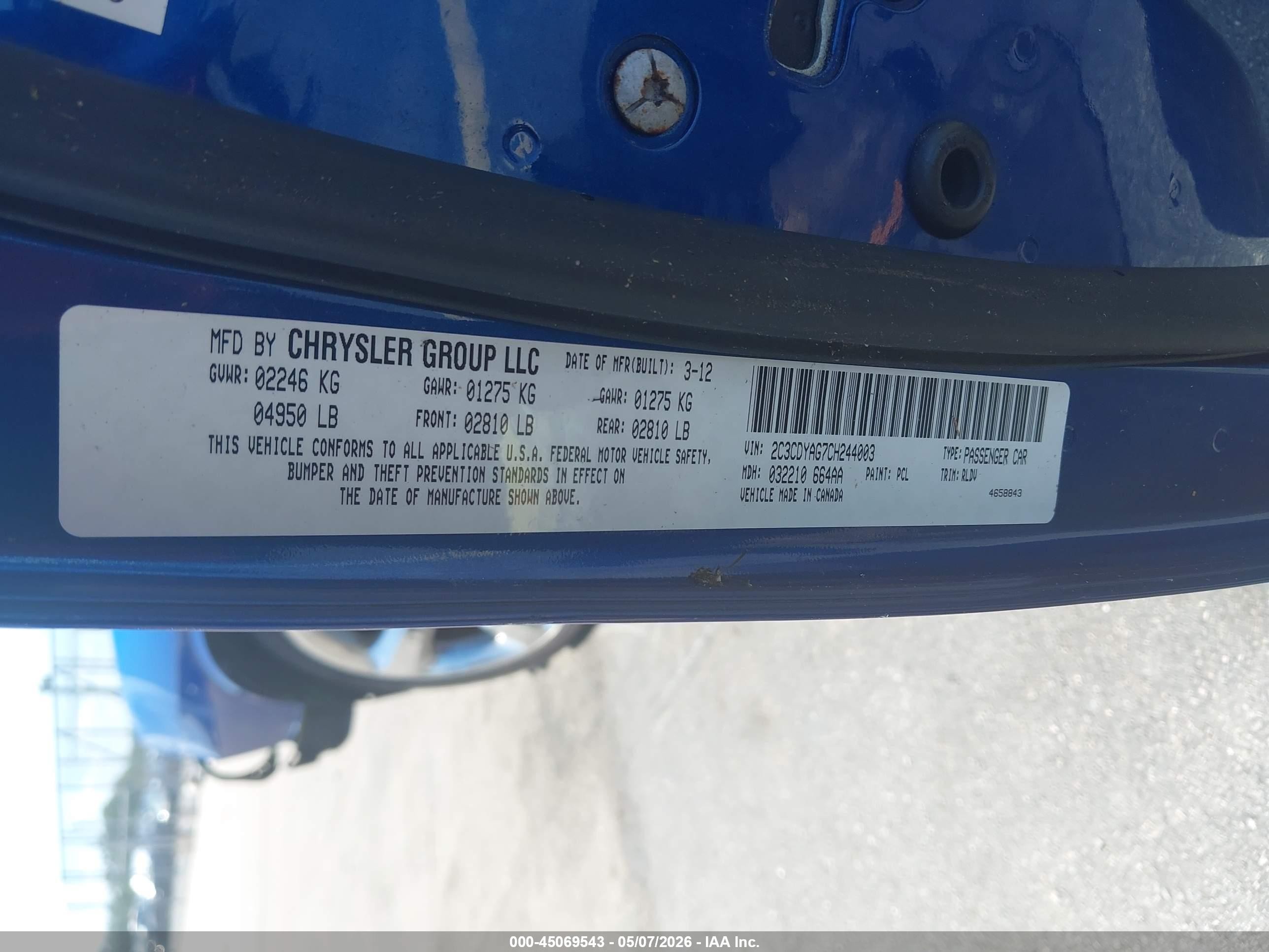 2012 Dodge Challenger Sxt Blue vin: 2C3CDYAG7CH244003