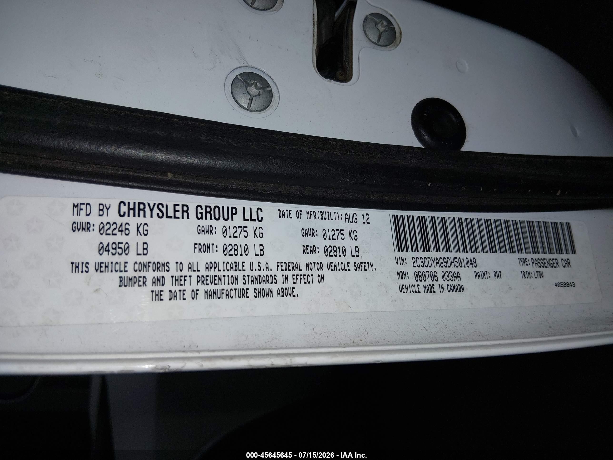 2013 Dodge Challenger Sxt White vin: 2C3CDYAG9DH501048