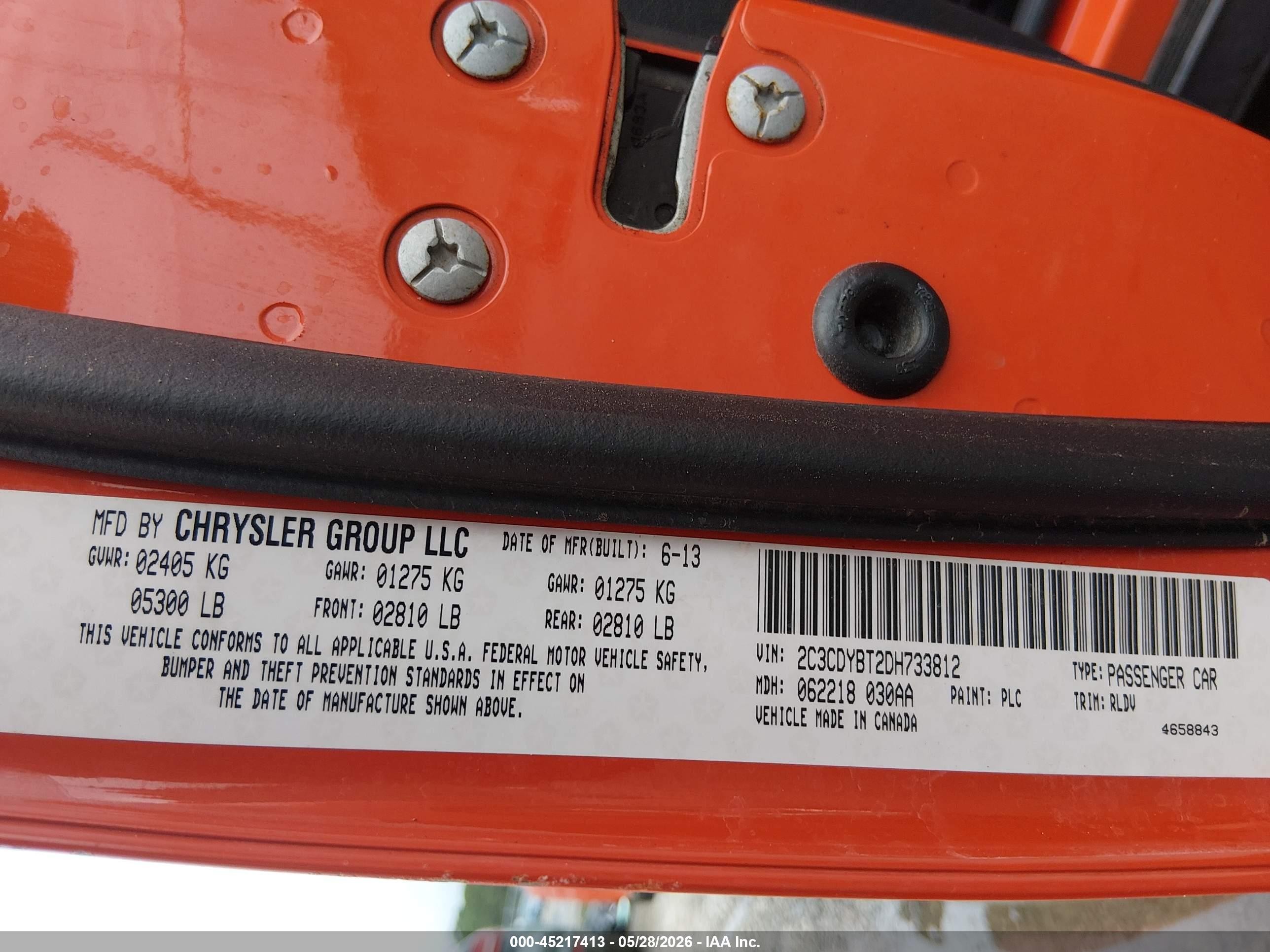 2013 Dodge Challenger R/t Classic Orange vin: 2C3CDYBT2DH733812