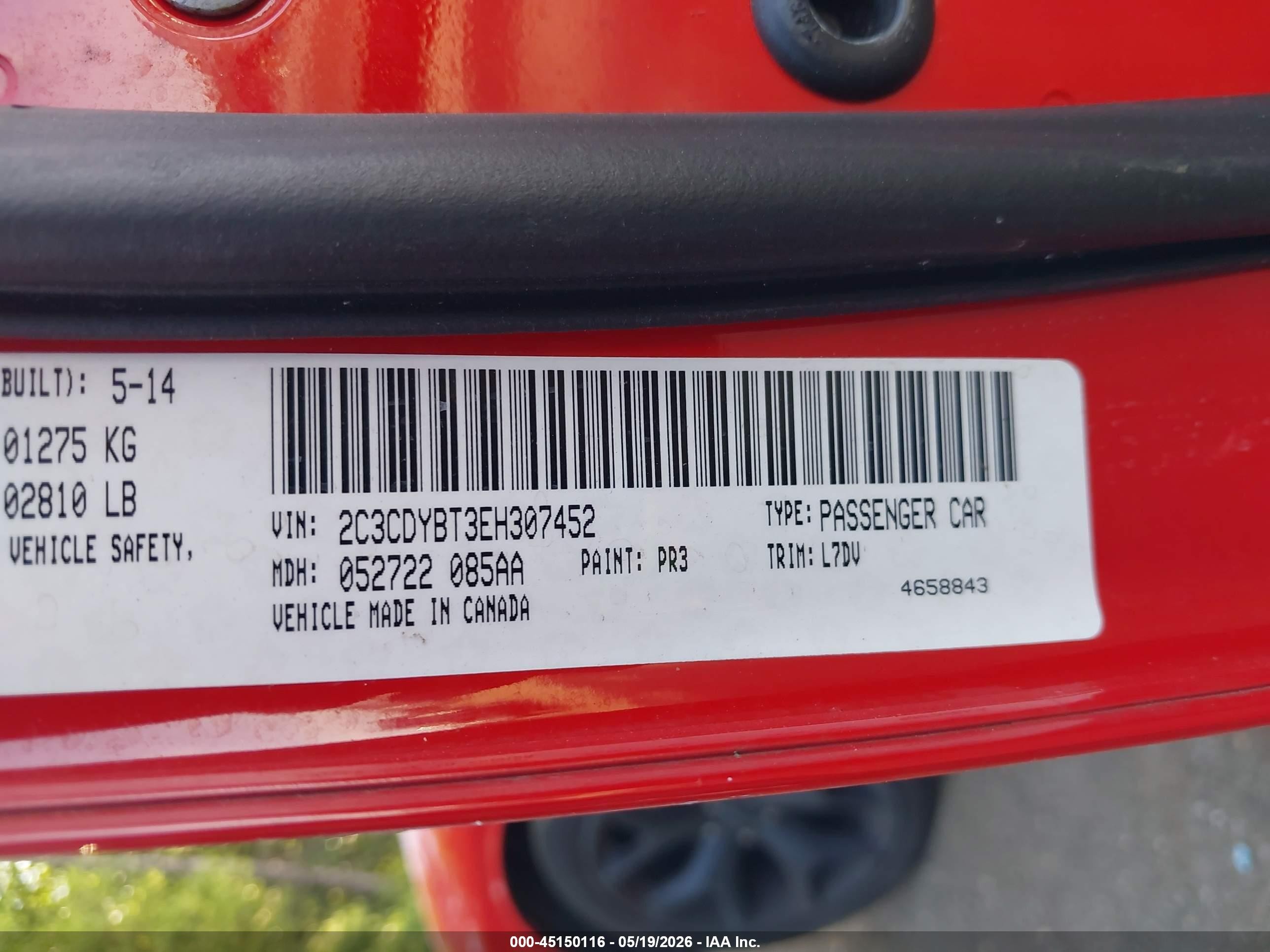 2014 Dodge Challenger R/t Red vin: 2C3CDYBT3EH307452