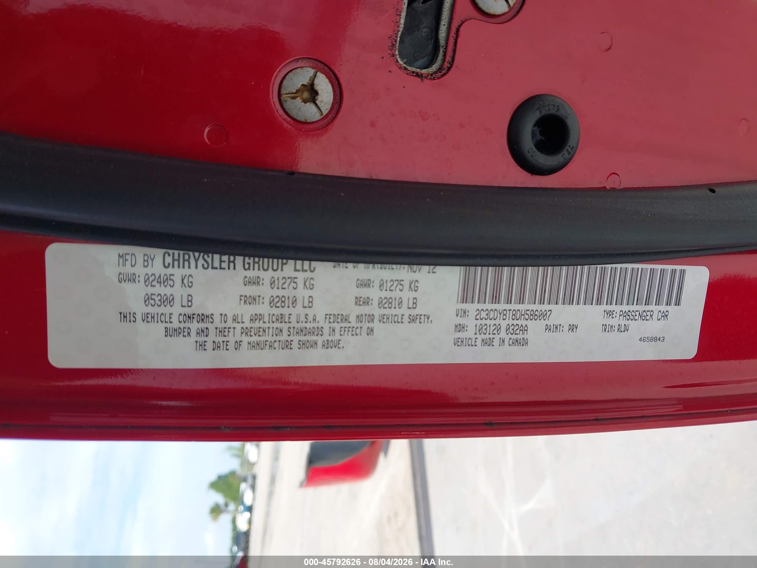 2013 Dodge Challenger R/t Plus Red vin: 2C3CDYBT8DH586007