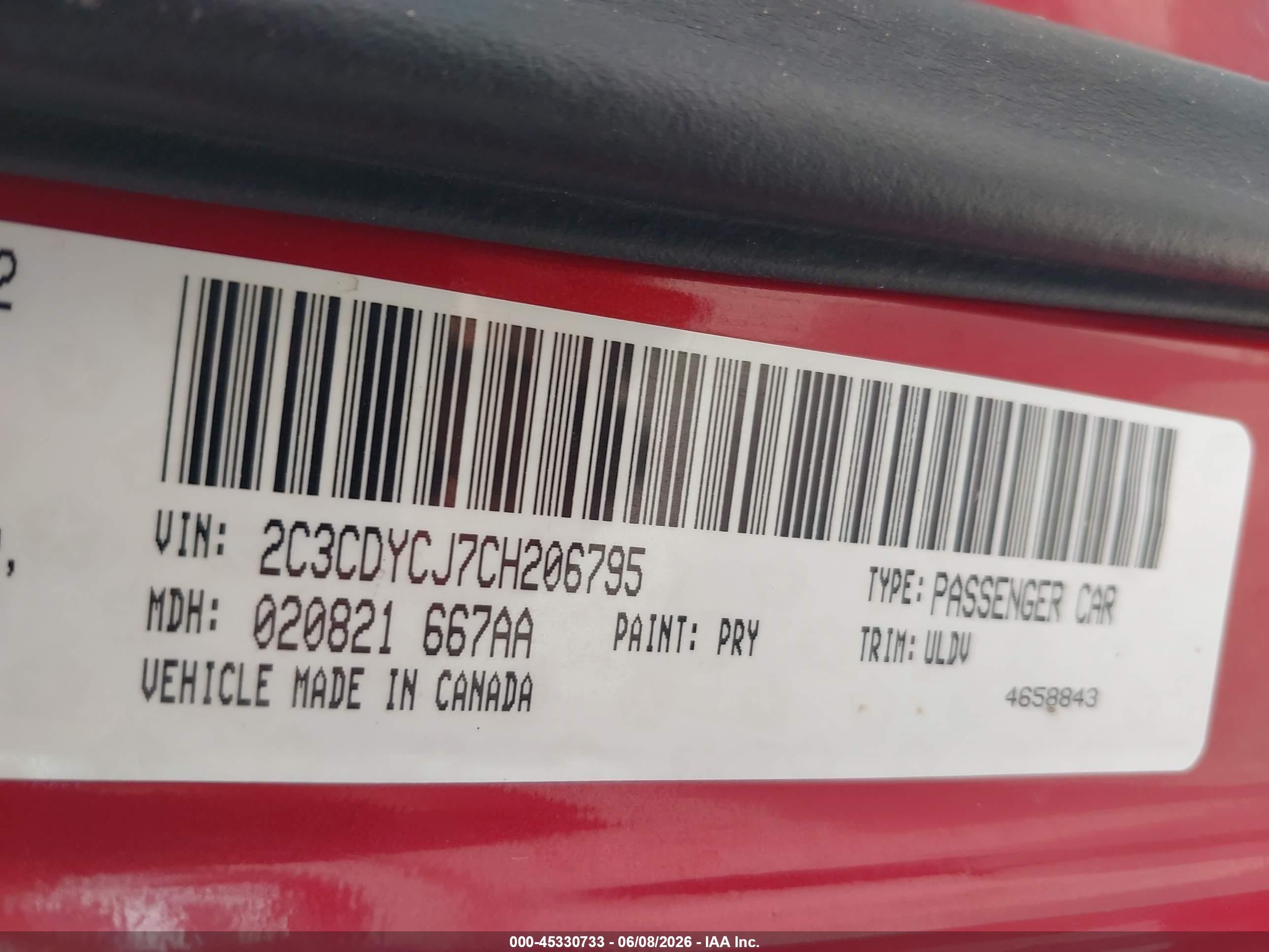 2012 Dodge Challenger Srt8 392 Red vin: 2C3CDYCJ7CH206795