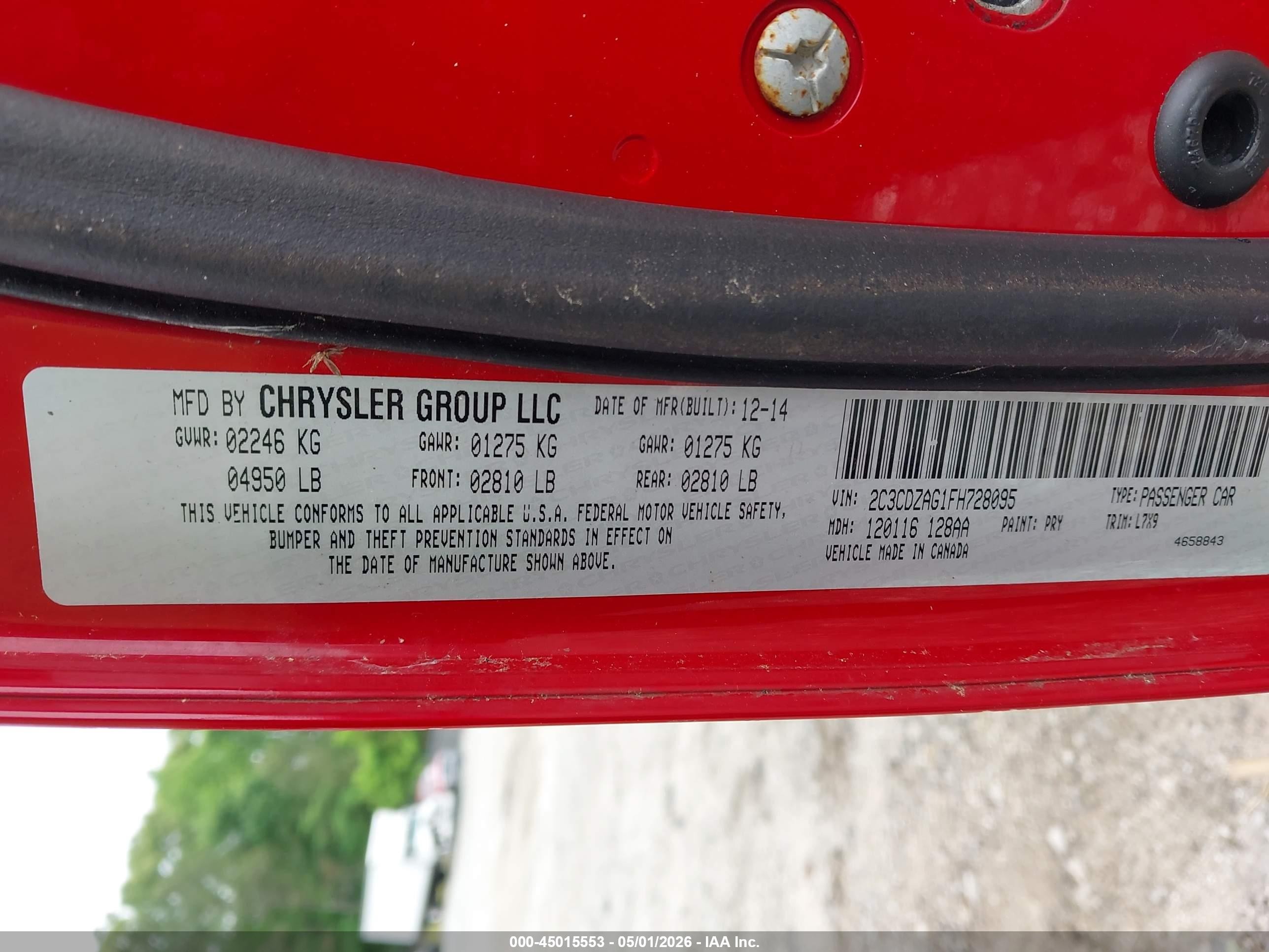 2015 Dodge Challenger Sxt Red vin: 2C3CDZAG1FH728095