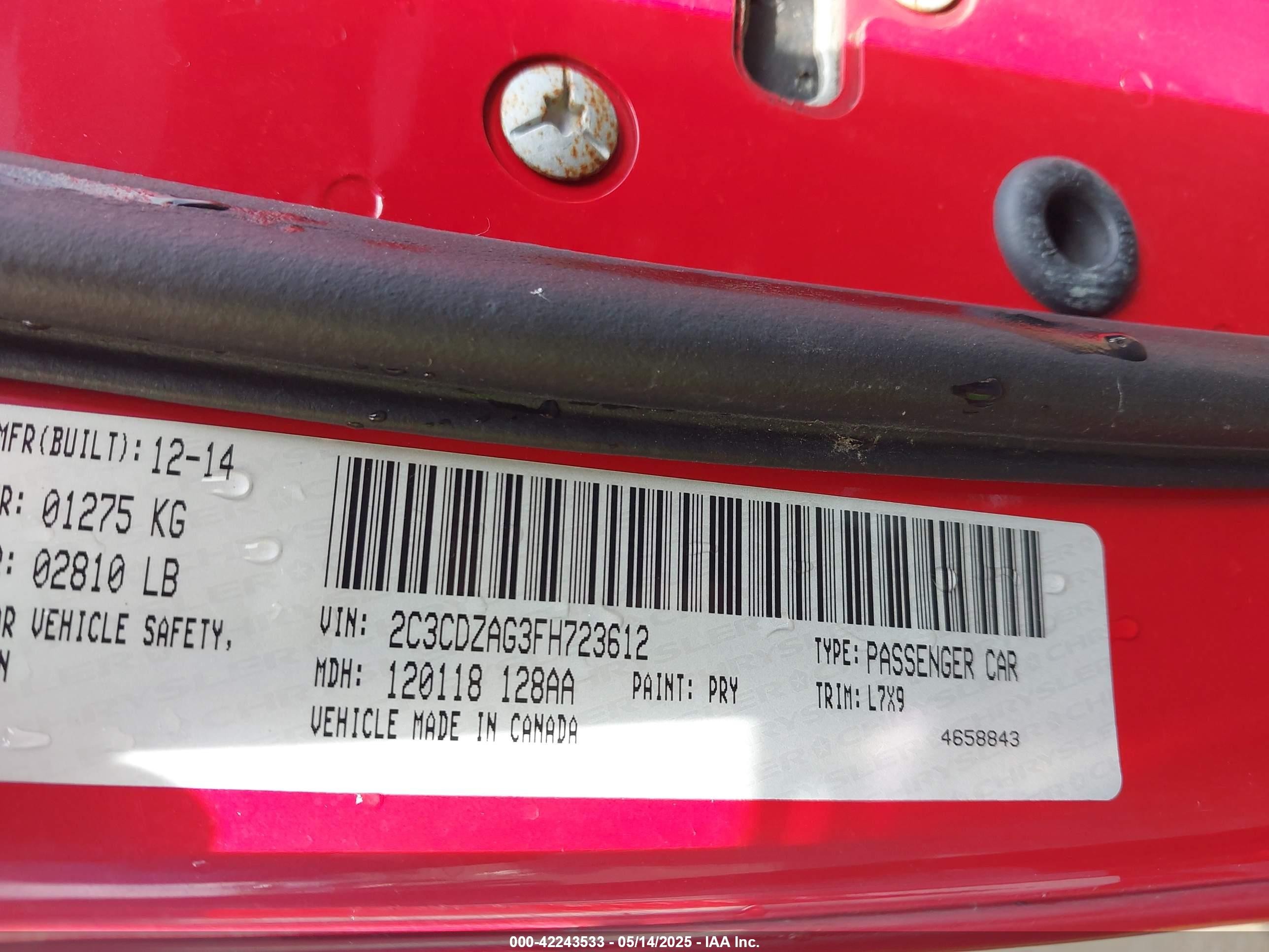 2015 Dodge Challenger Sxt Red vin: 2C3CDZAG3FH723612