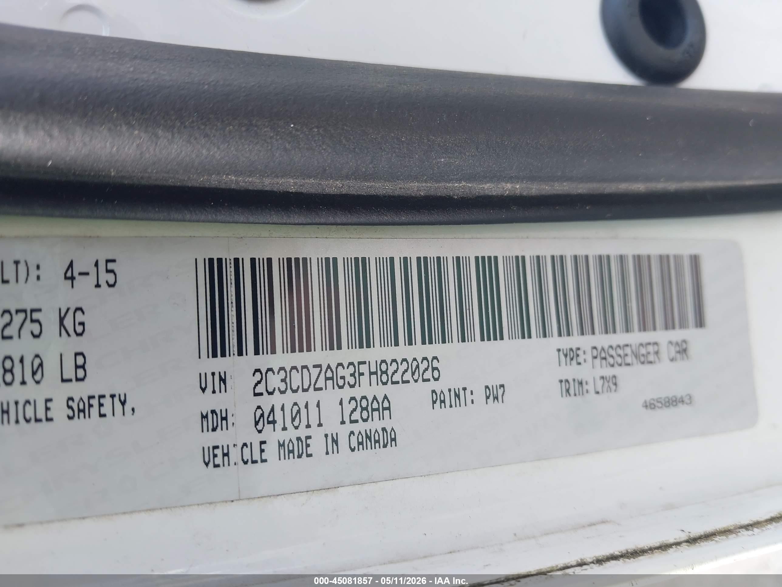 2015 Dodge Challenger Sxt White vin: 2C3CDZAG3FH822026