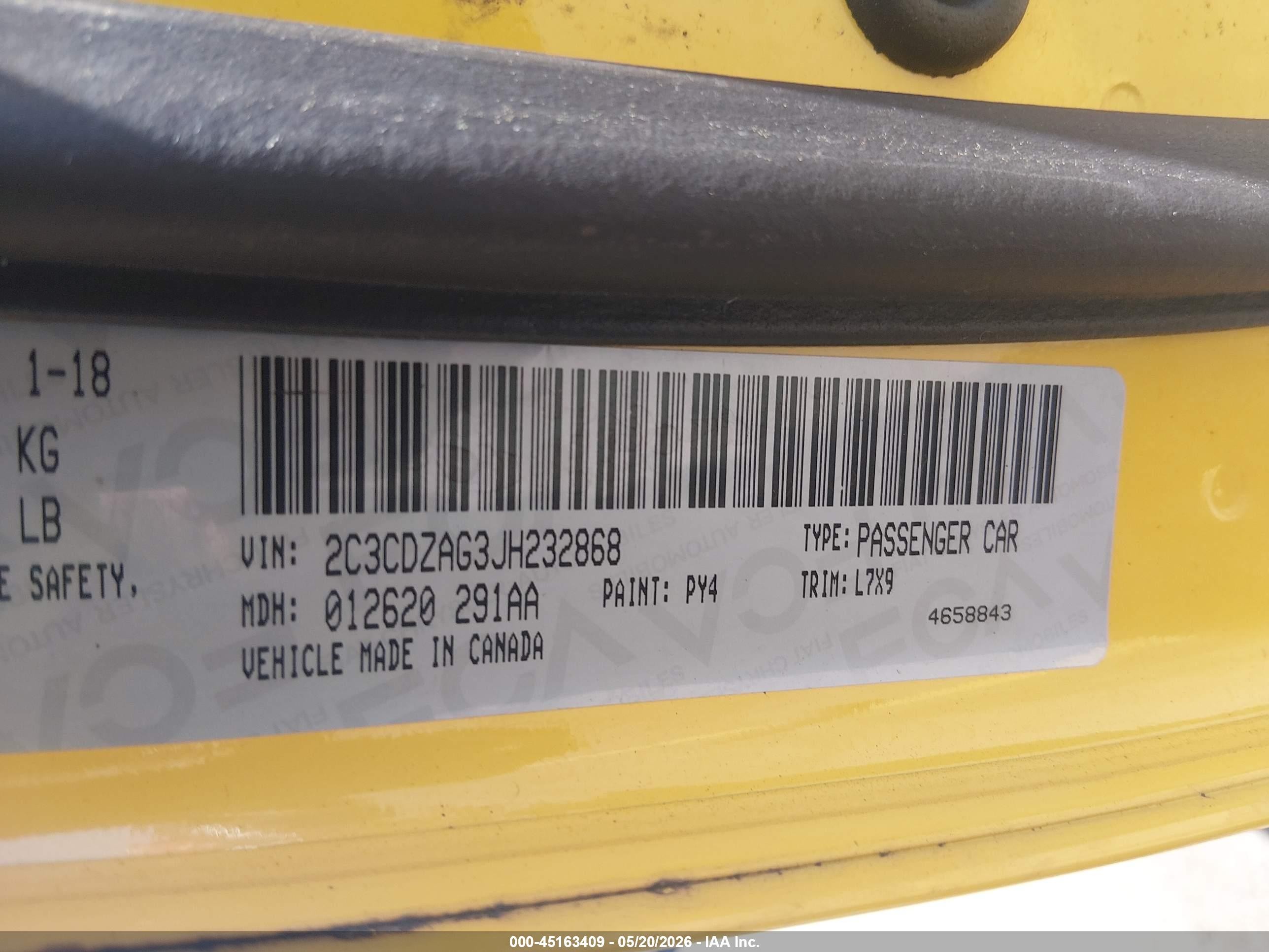 2018 Dodge Challenger Sxt Yellow vin: 2C3CDZAG3JH232868