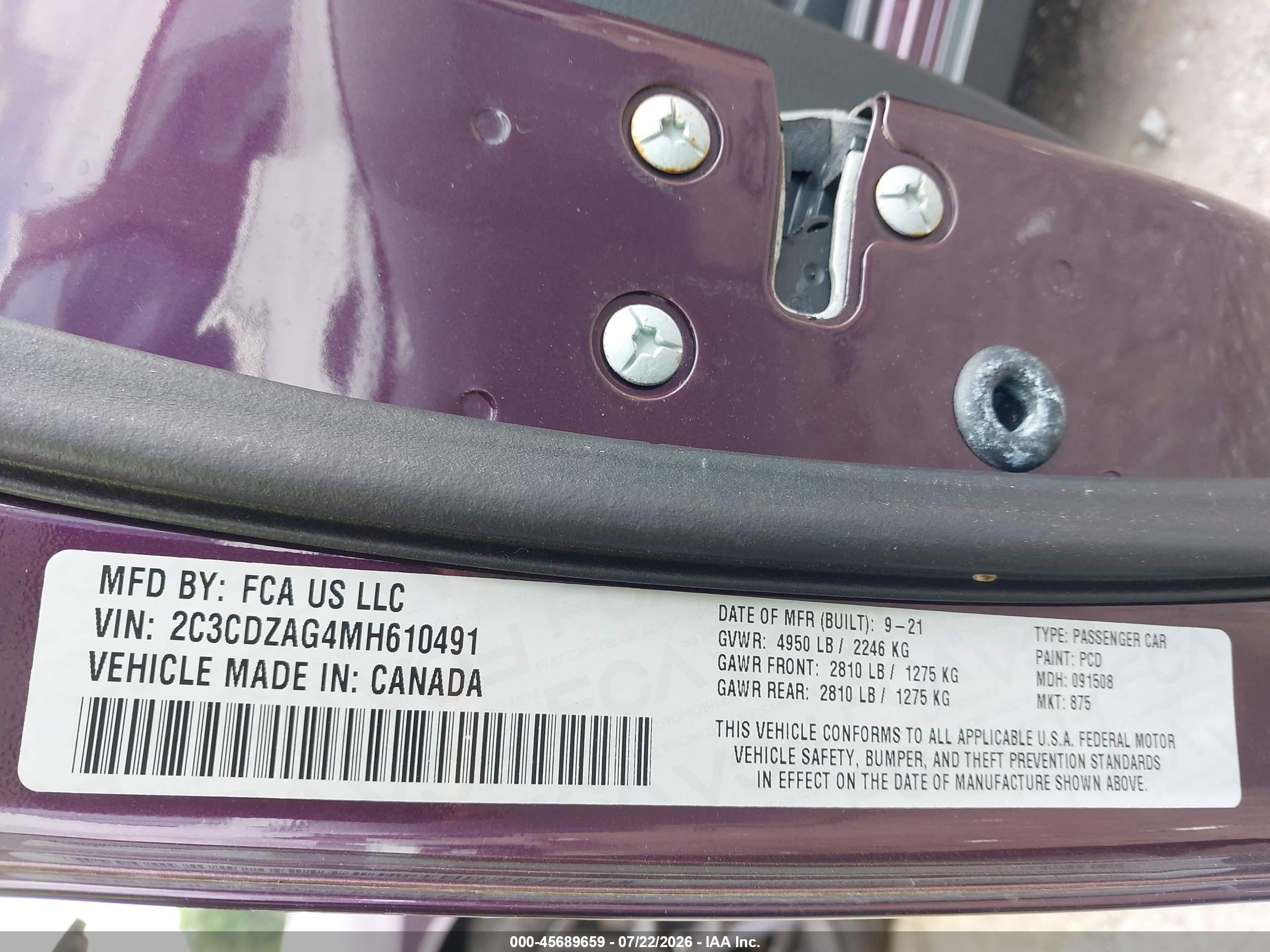 2021 Dodge Challenger Sxt Purple vin: 2C3CDZAG4MH610491