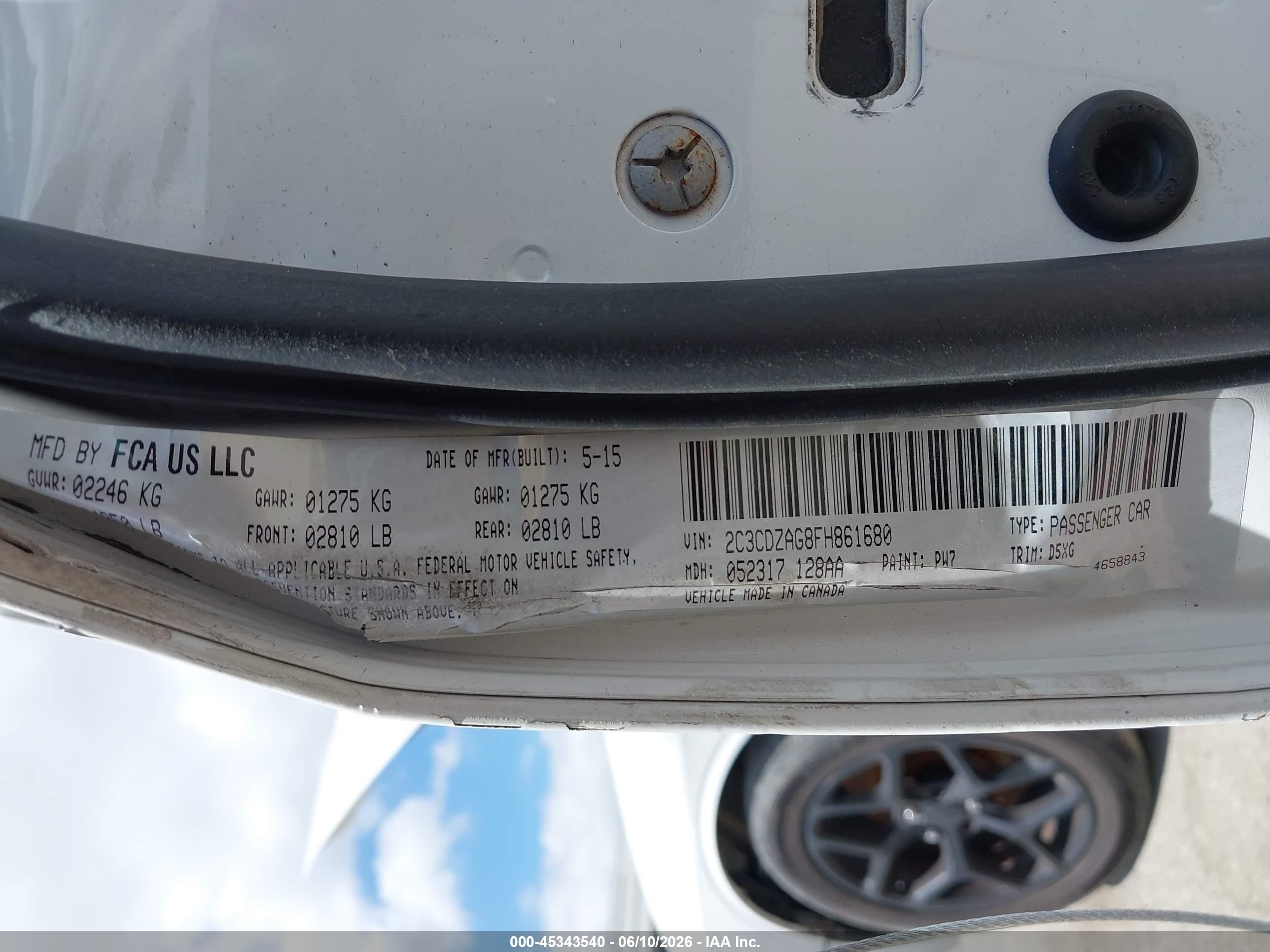 2015 Dodge Challenger Sxt White vin: 2C3CDZAG8FH861680