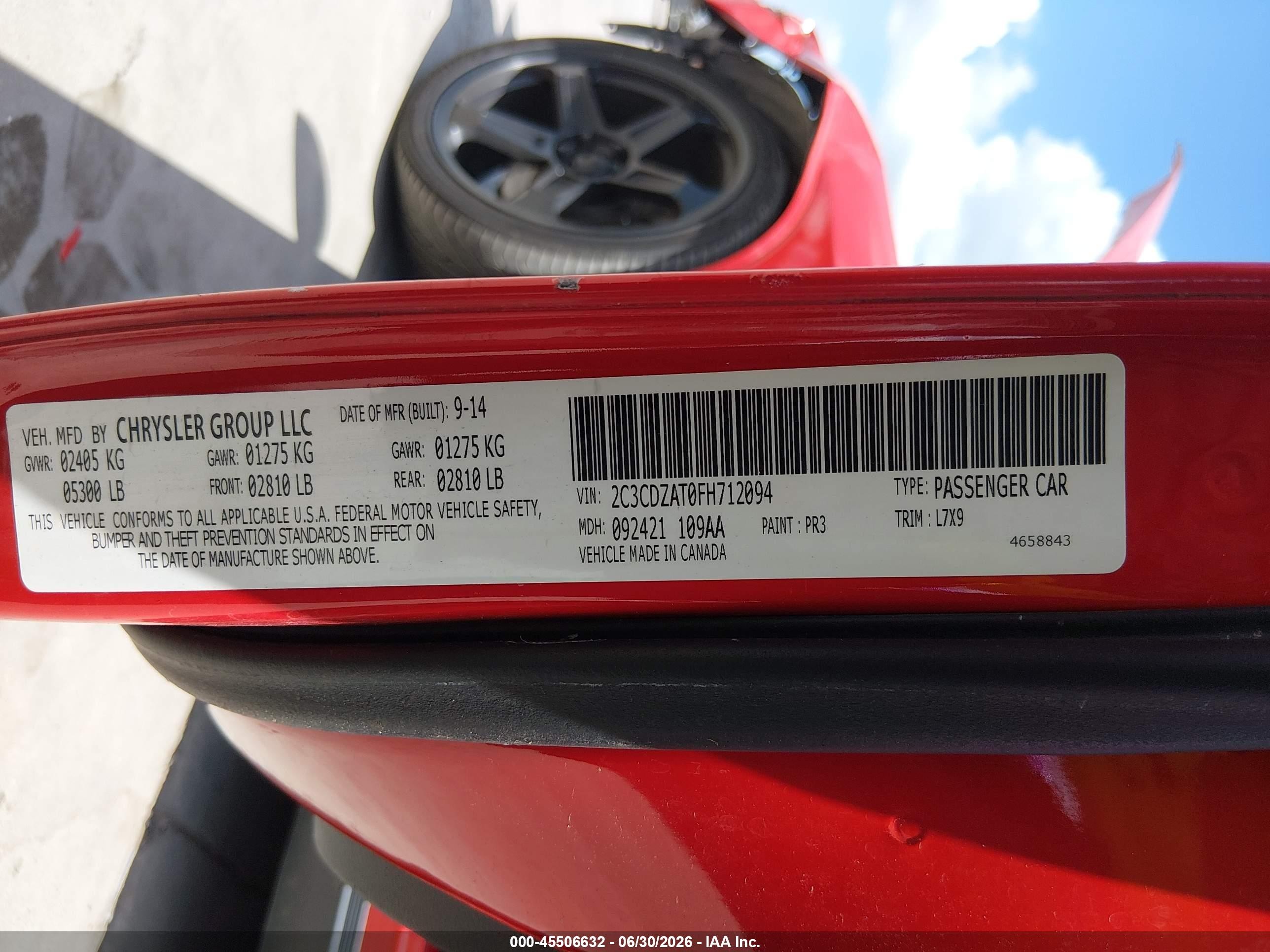2015 Dodge Challenger R/t Red vin: 2C3CDZAT0FH712094