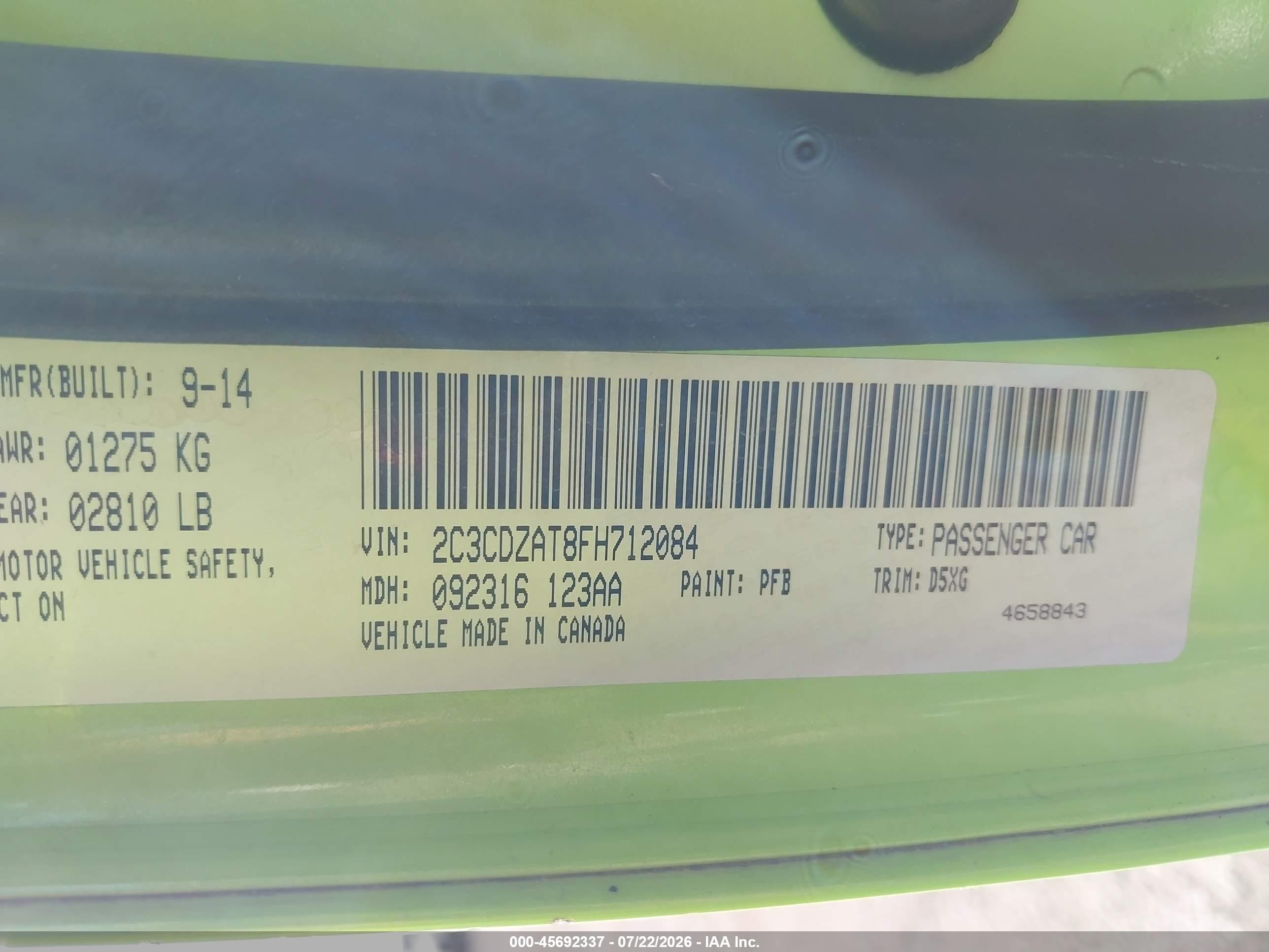 2015 Dodge Challenger R/t Green vin: 2C3CDZAT8FH712084
