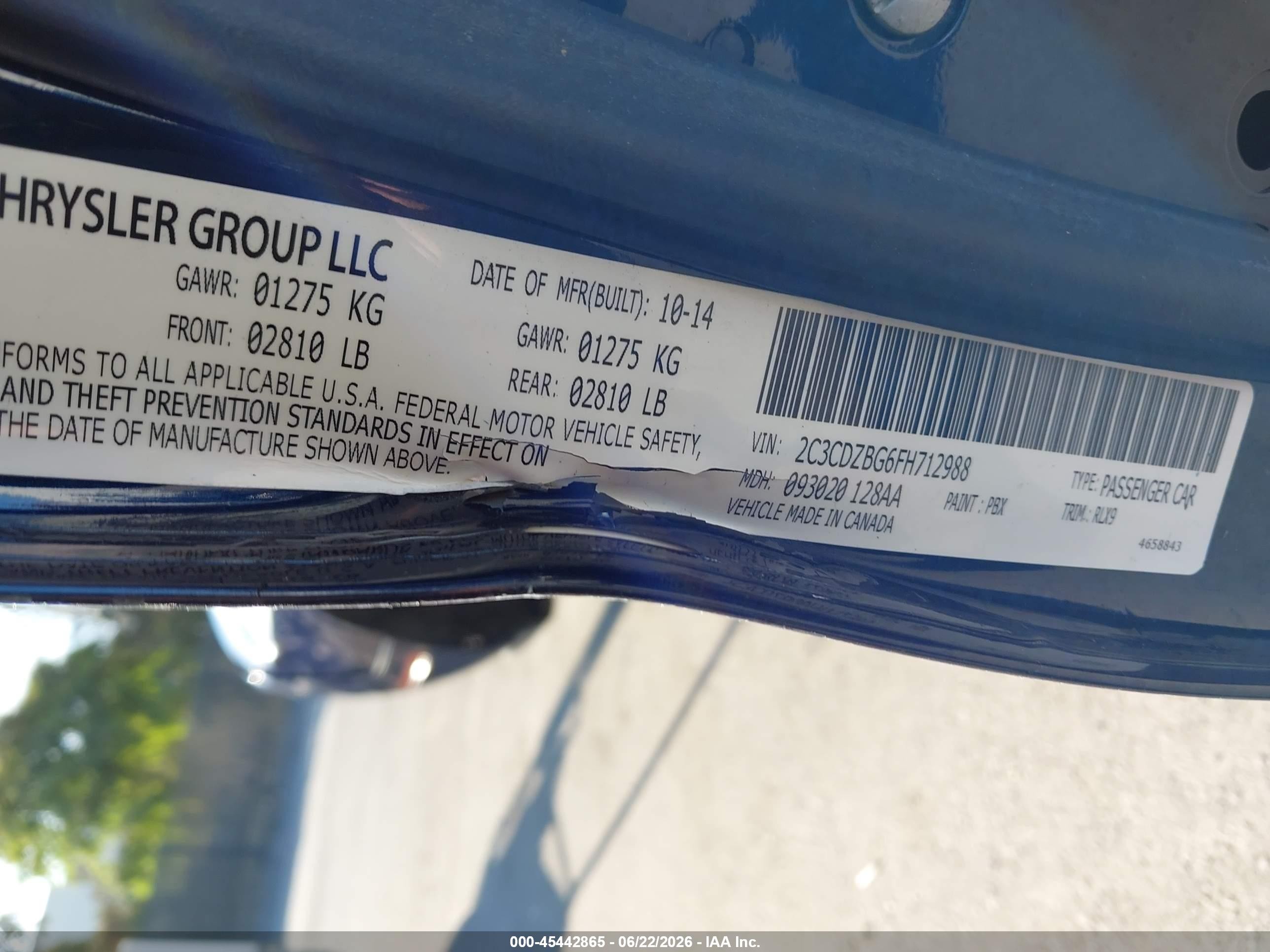 2015 Dodge Challenger Sxt Plus Dark Blue vin: 2C3CDZBG6FH712988