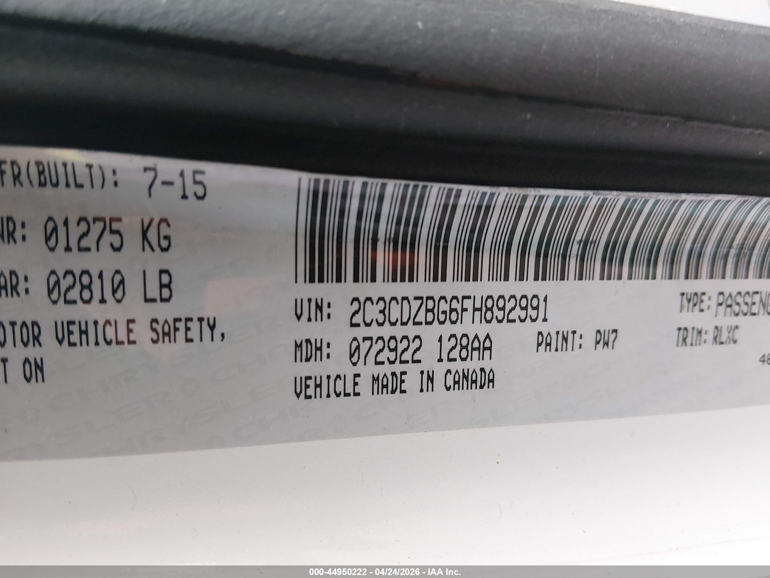 2015 Dodge Challenger Sxt Plus White vin: 2C3CDZBG6FH892991