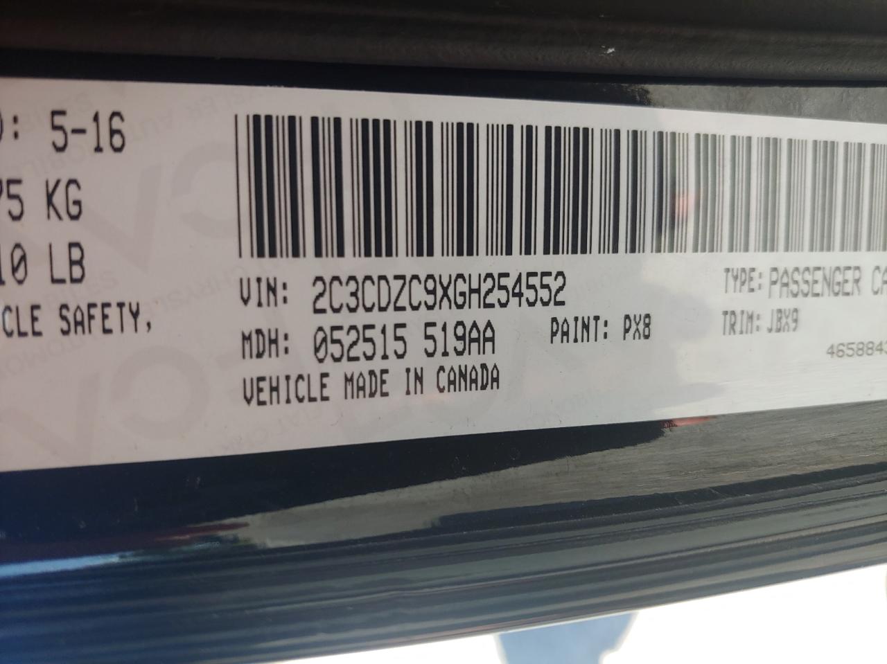 2C3CDZC9XGH254552 — 2016 DODGE CHALLENGER | AutoHelperBot