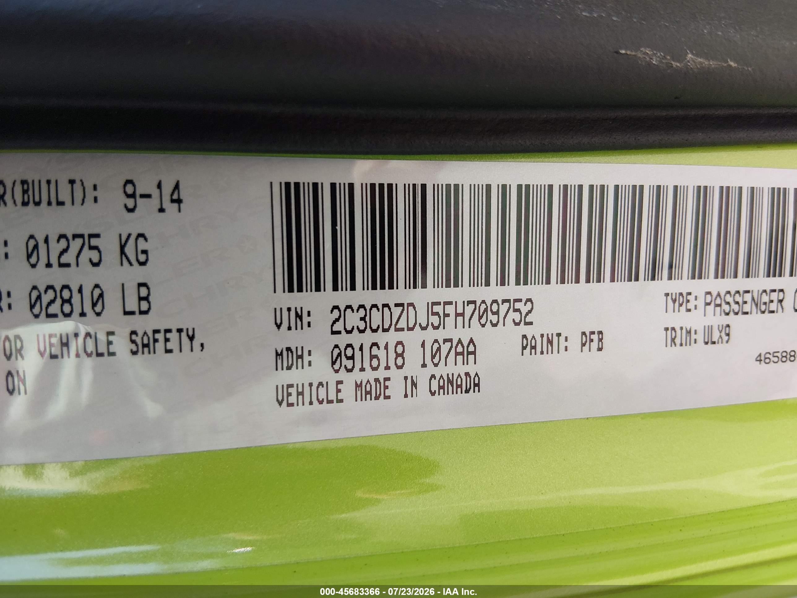 2015 Dodge Challenger Srt 392 Green vin: 2C3CDZDJ5FH709752