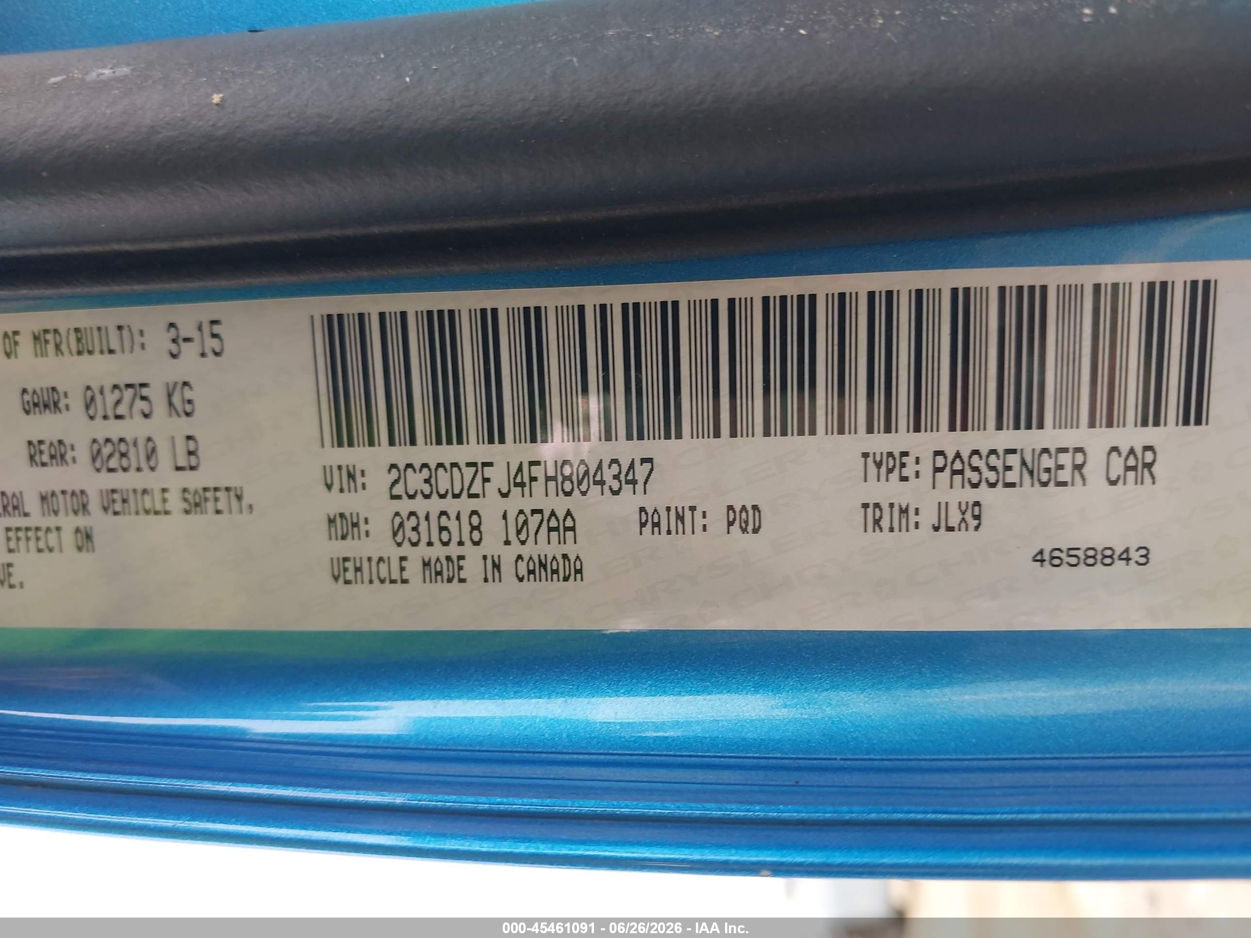 2015 Dodge Challenger R/t Scat Pack Blue vin: 2C3CDZFJ4FH804347