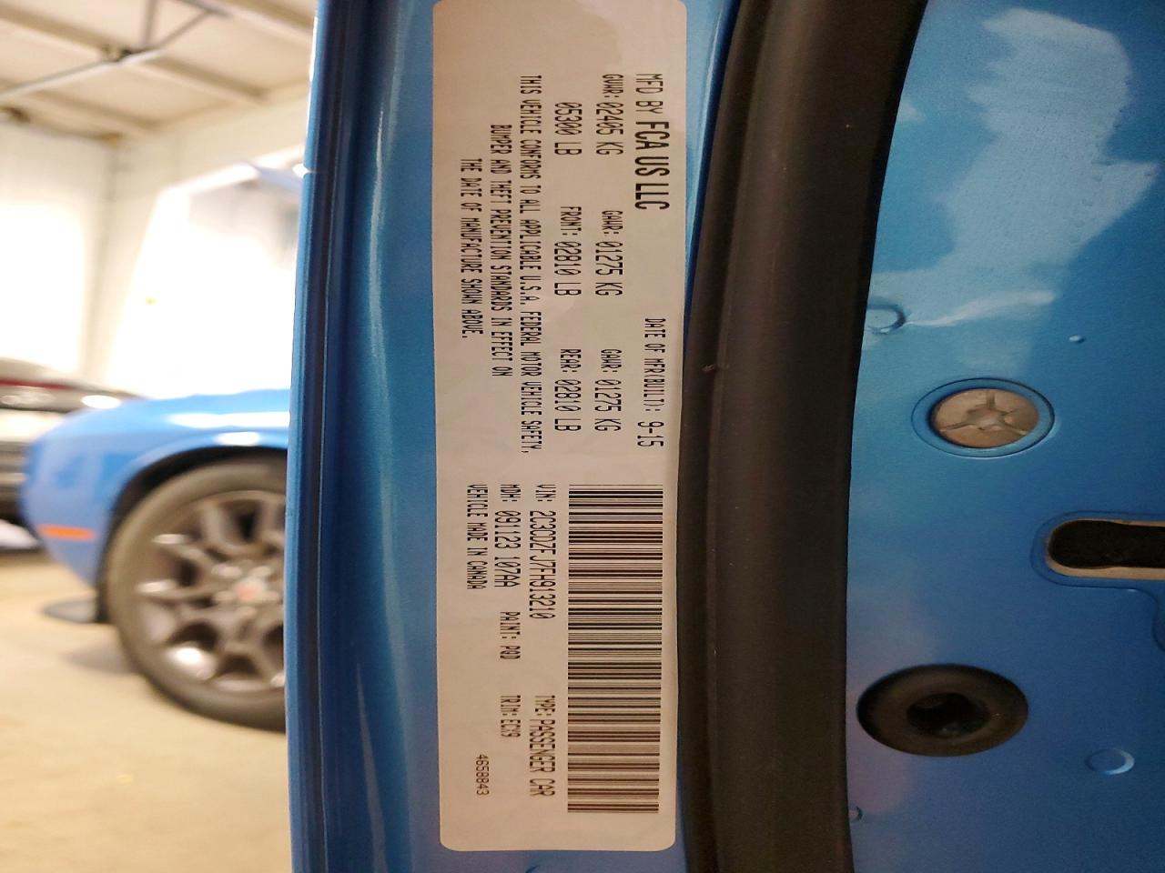 2015 Dodge Challenger R Blue vin: 2C3CDZFJ7FH913210