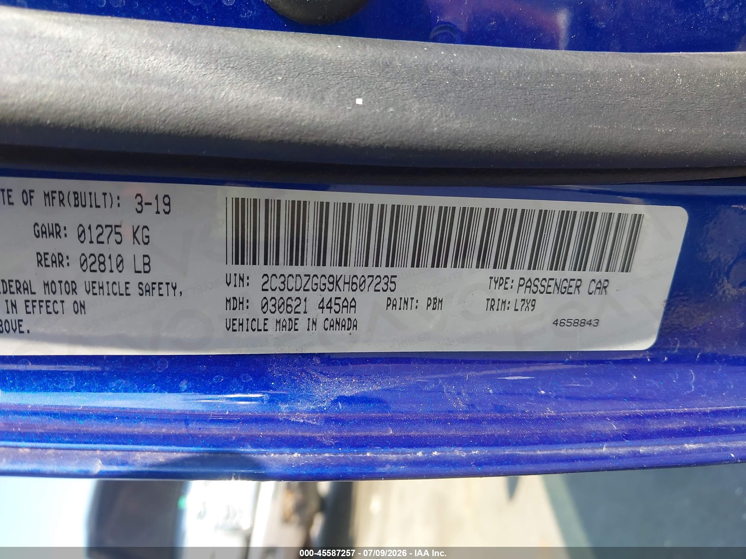 2019 Dodge Challenger Sxt Awd Синий vin: 2C3CDZGG9KH607235