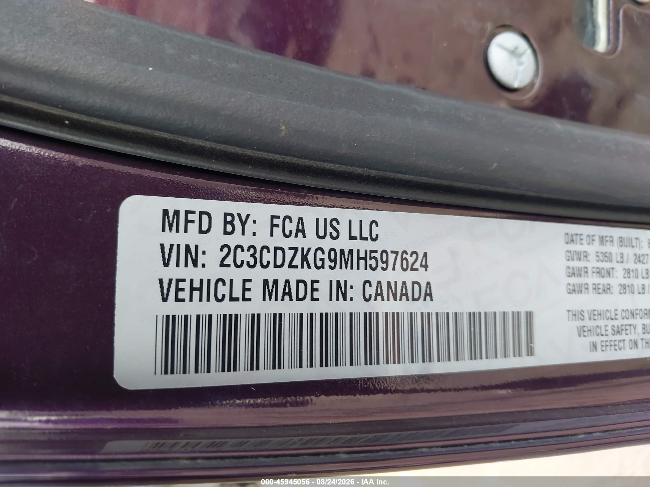 2021 Dodge Challenger Gt Awd Purple vin: 2C3CDZKG9MH597624