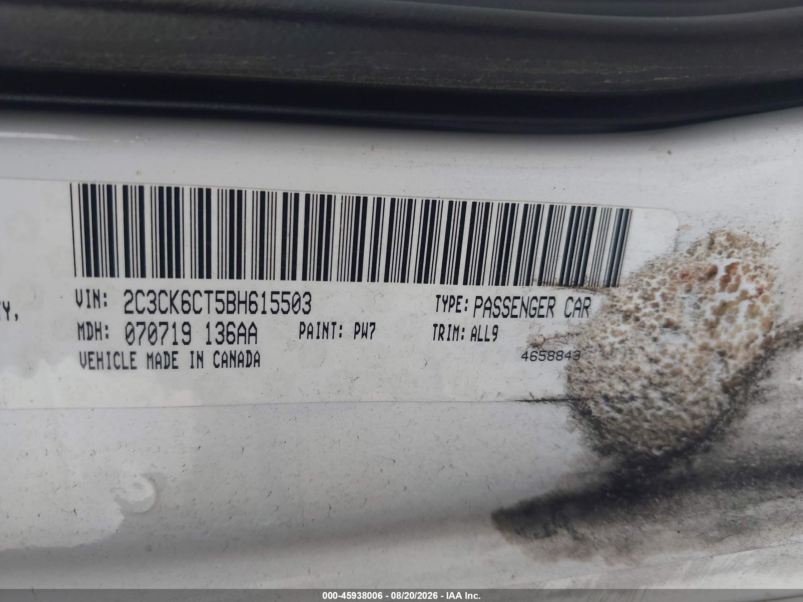 2011 Chrysler 300c Awd White vin: 2C3CK6CT5BH615503