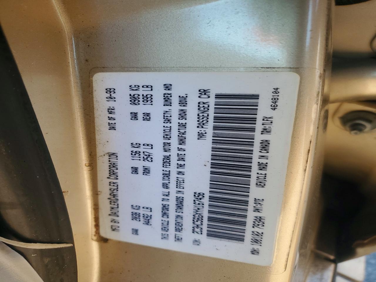 2000 Chrysler Lhs Gold vin: 2C3HC56GXYH167456