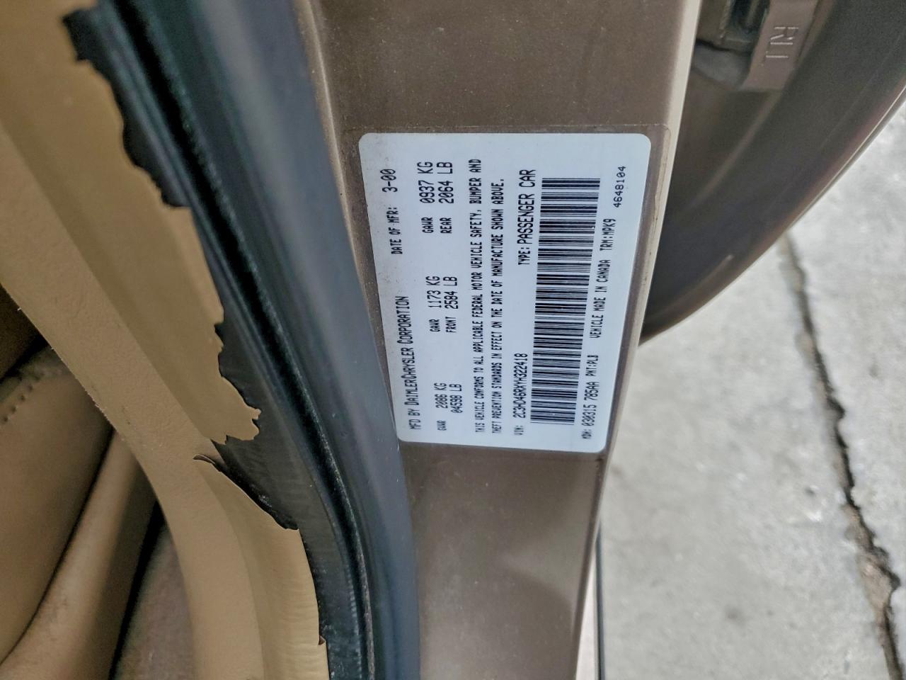 2000 Chrysler Concorde Lx Gold vin: 2C3HD46RXYH322418
