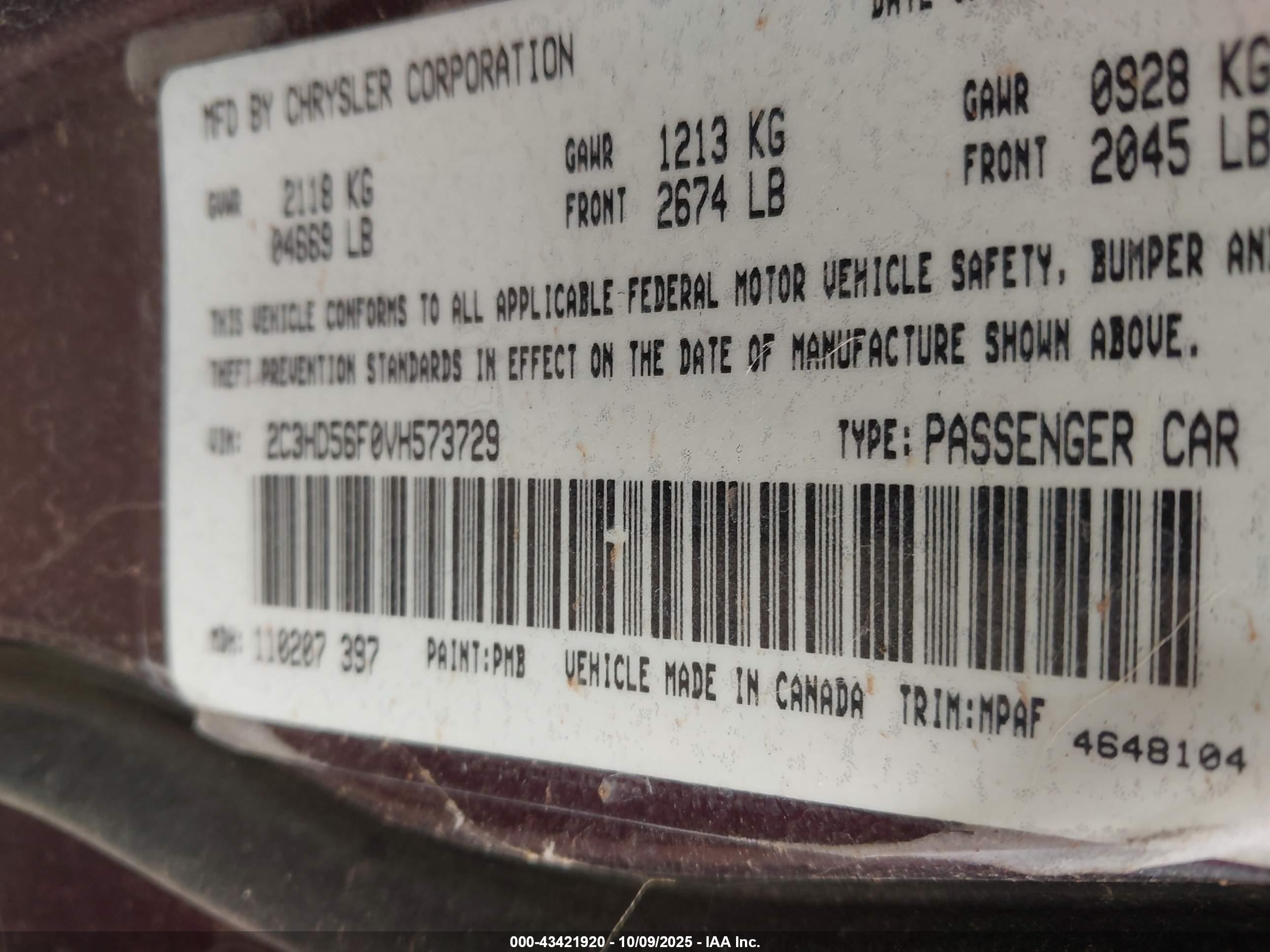 1997 Chrysler Concorde Lx Purple vin: 2C3HD56F0VH573729