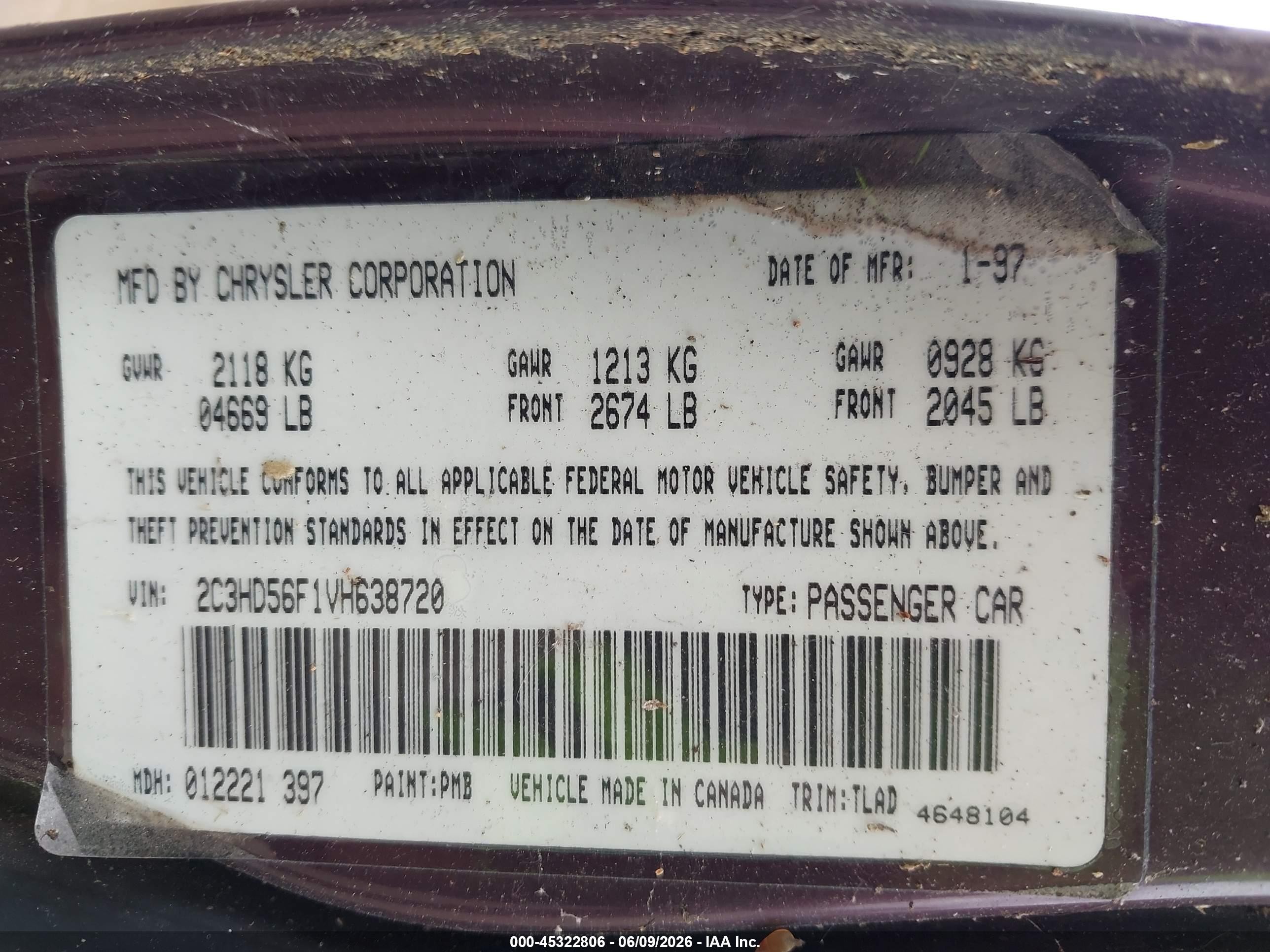 1997 Chrysler Concorde Lx Brown vin: 2C3HD56F1VH638720