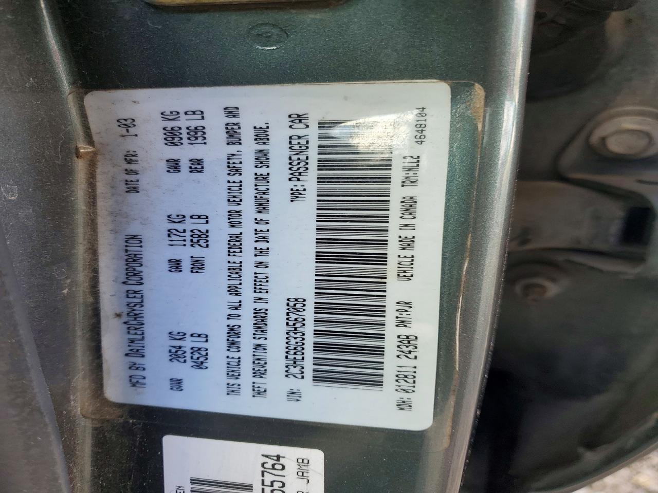 2003 Chrysler 300m Green vin: 2C3HE66G33H567058