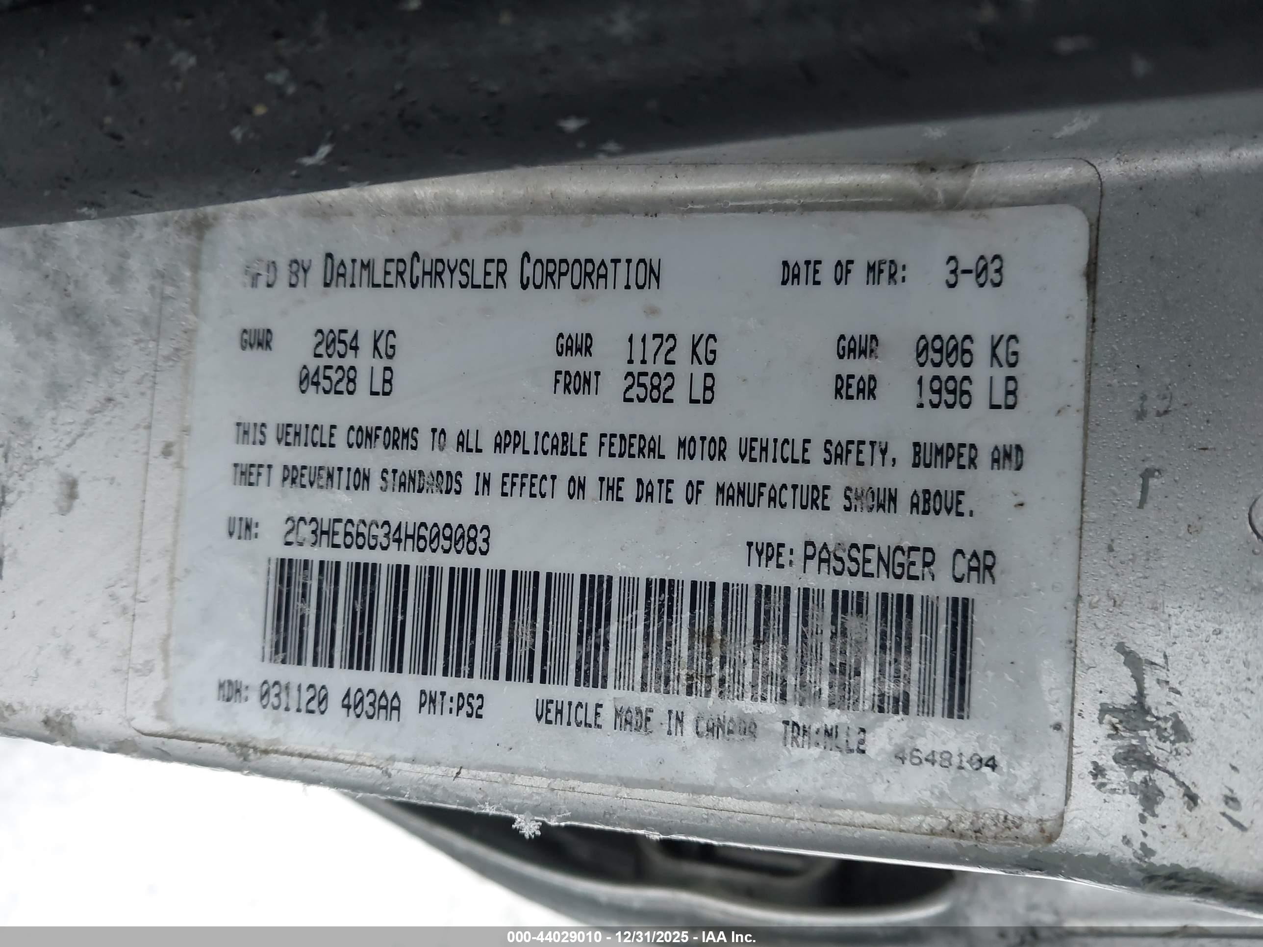 2004 Chrysler 300m   Silver vin: 2C3HE66G34H609083