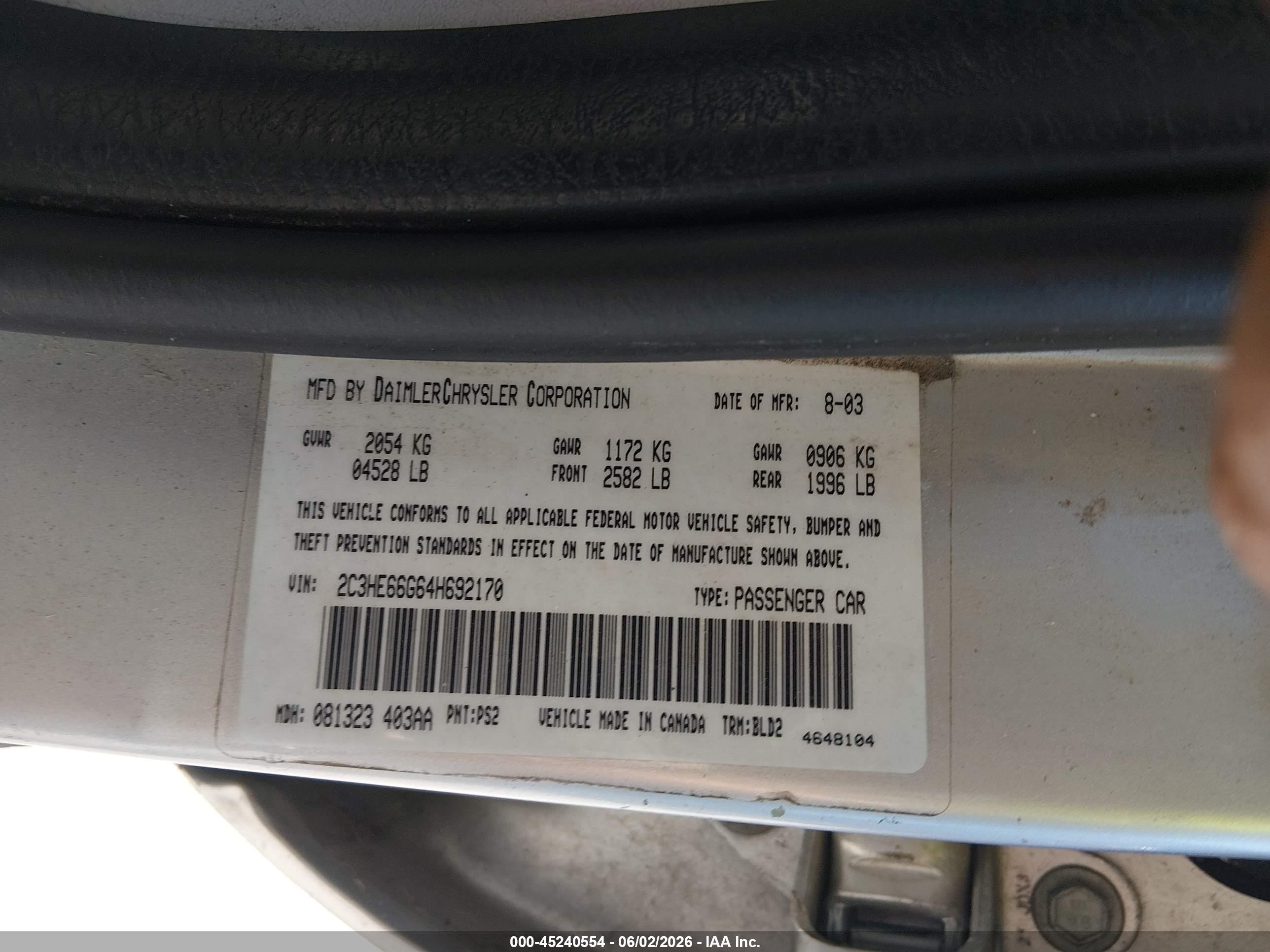 2004 Chrysler 300m   Серебряный vin: 2C3HE66G64H692170