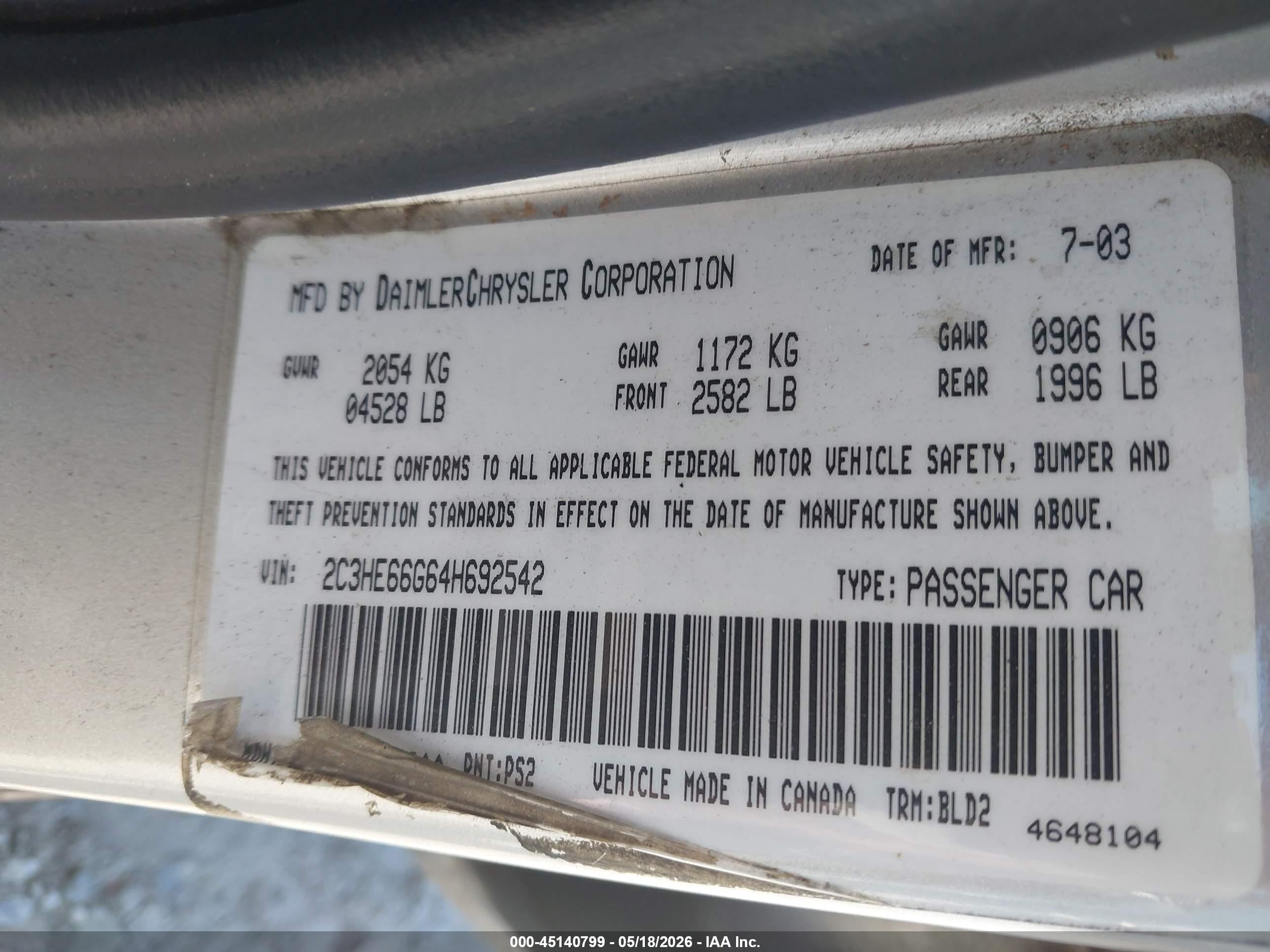 2004 Chrysler 300m   Silver vin: 2C3HE66G64H692542