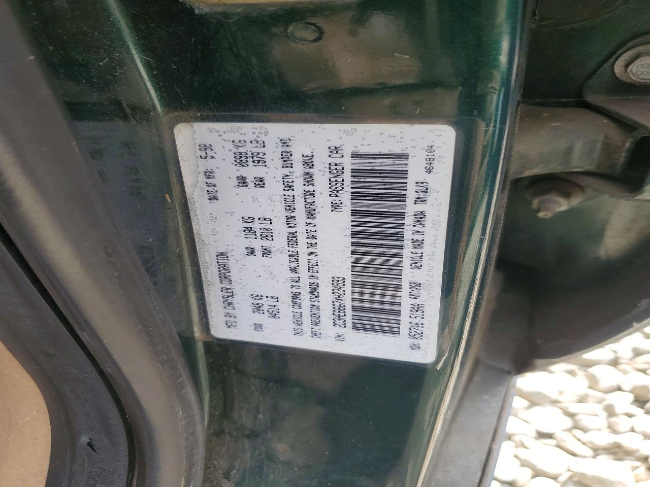 1999 Chrysler 300 Green vin: 2C3HE66G7XH234593