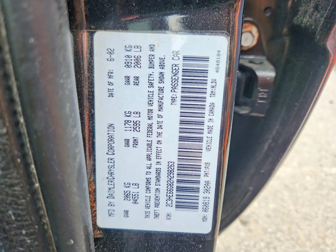2002 Chrysler 300m Black vin: 2C3HE66G82H298263