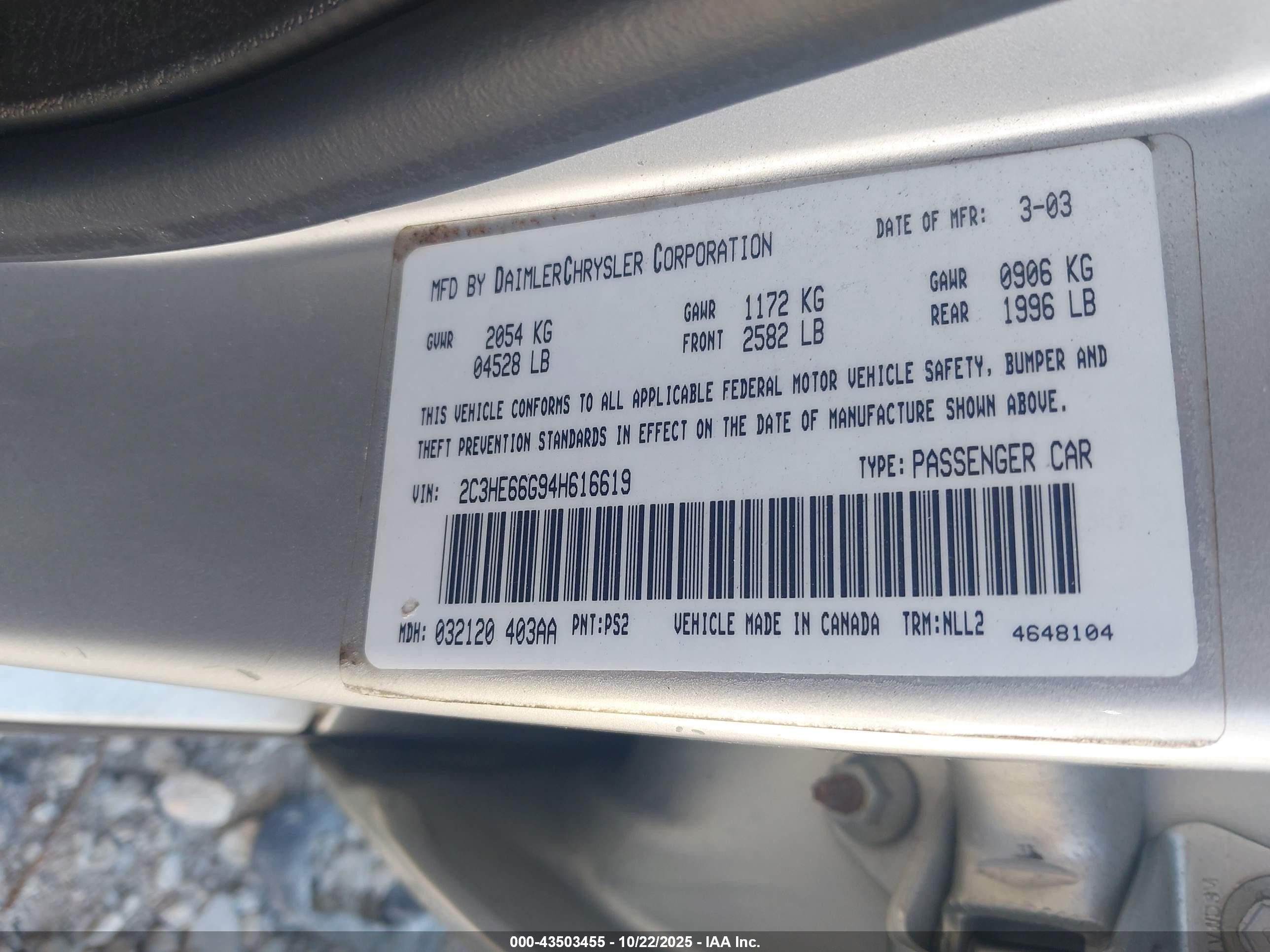 2004 Chrysler 300m   Silver vin: 2C3HE66G94H616619