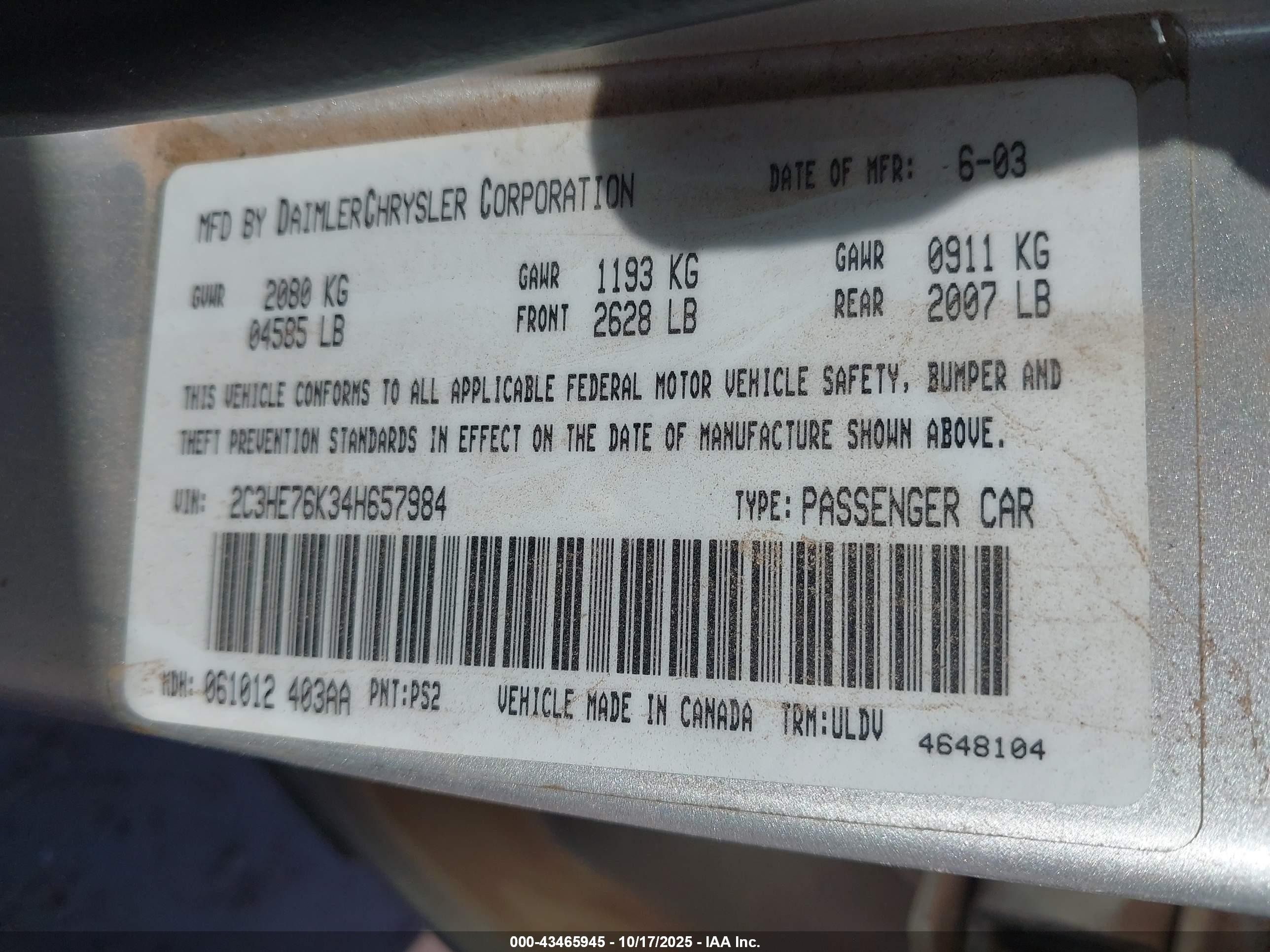 2004 Chrysler 300m Special Silver vin: 2C3HE76K34H657984