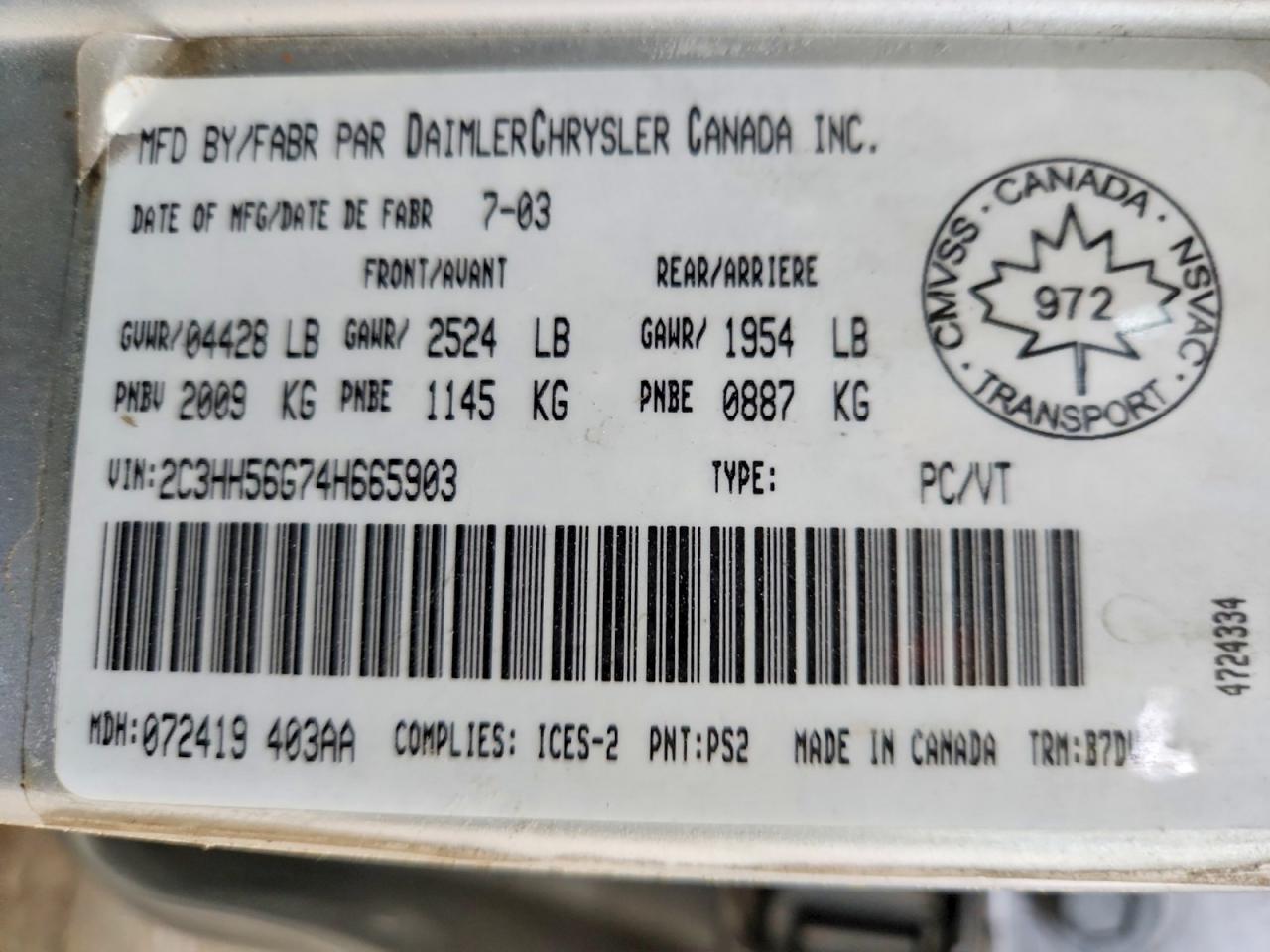 2004 Chrysler Intrepid Es Silver vin: 2C3HH56G74H665903