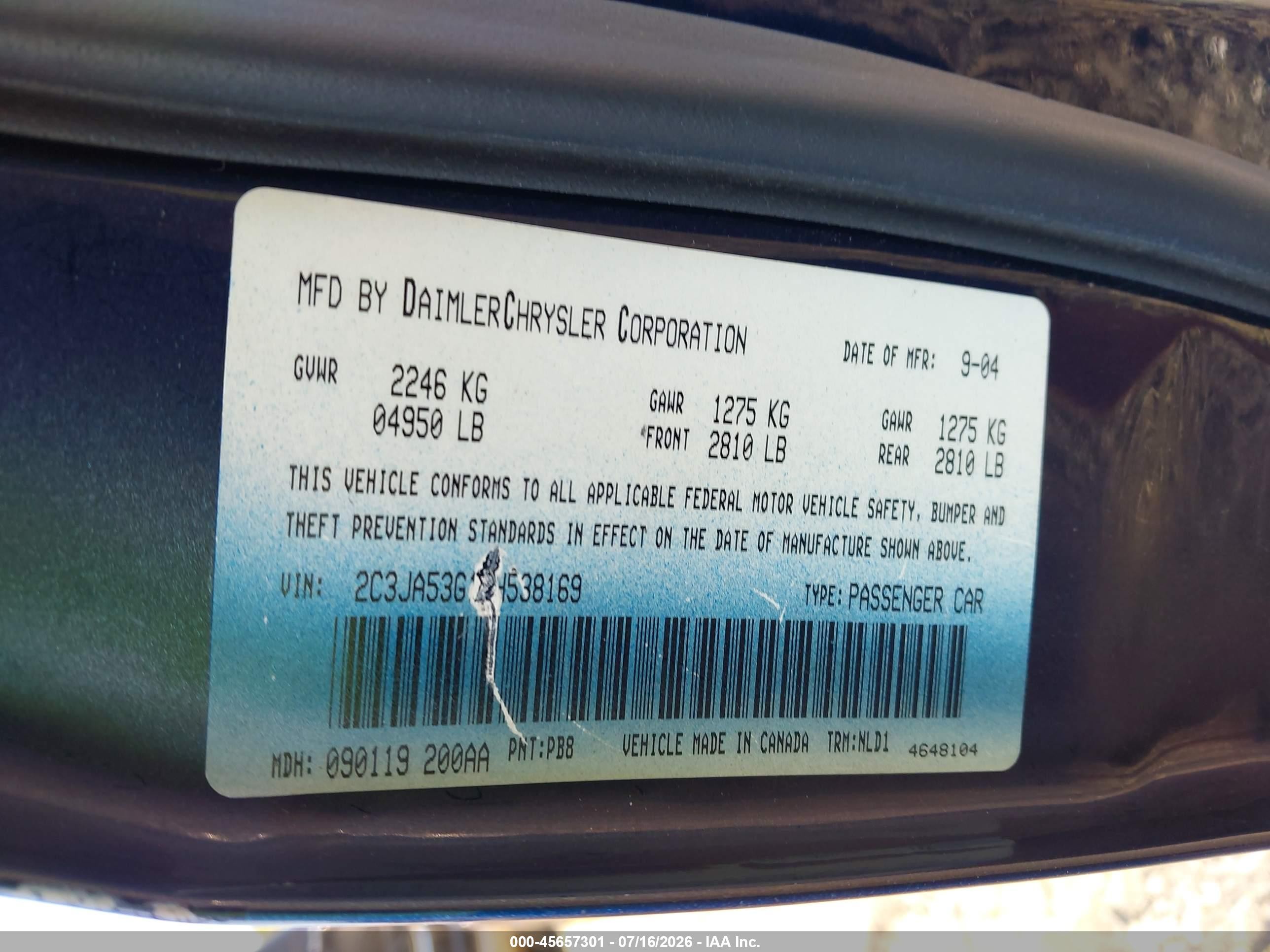 2005 Chrysler 300 Touring Dark Blue vin: 2C3JA53G15H538169