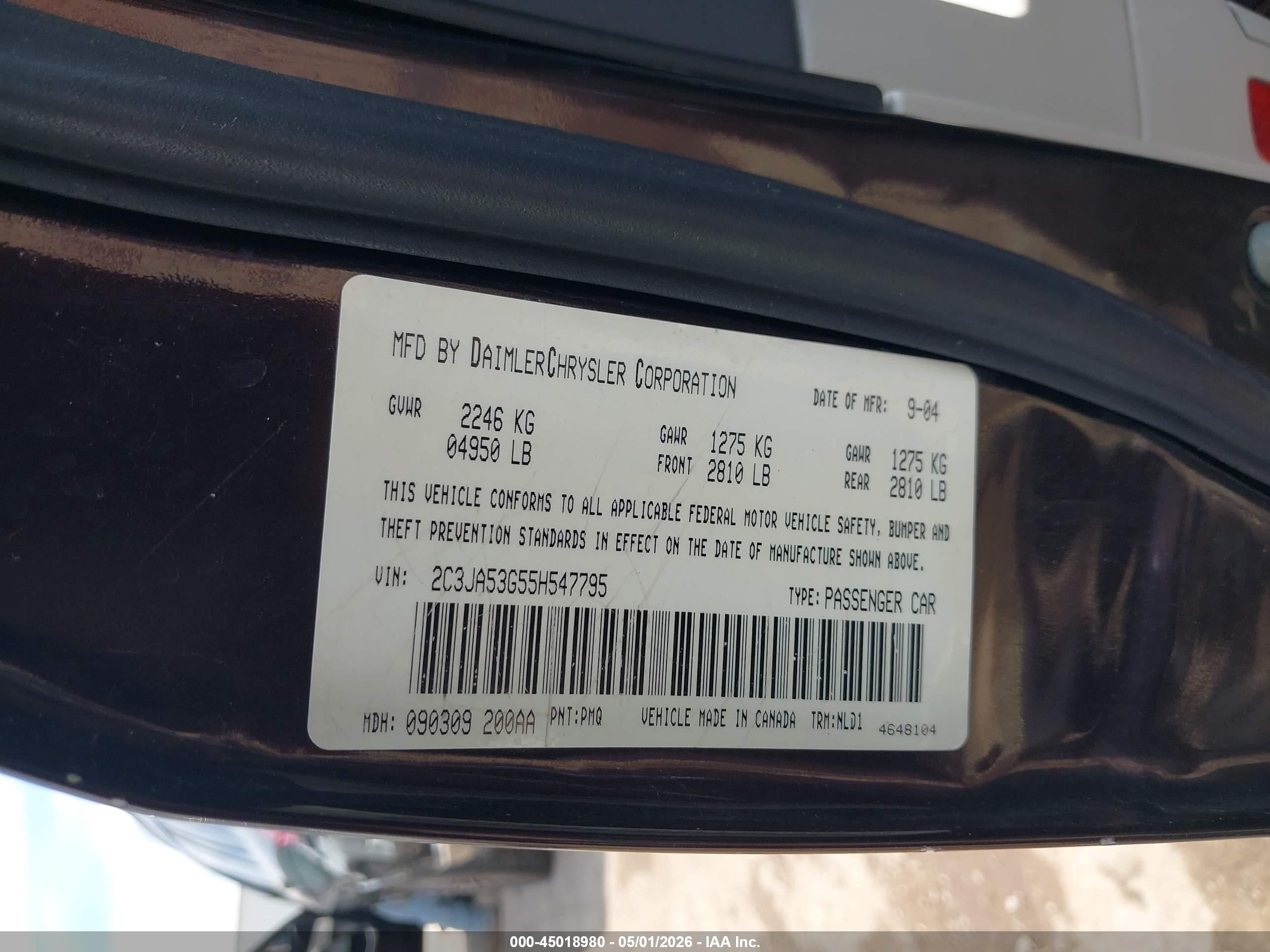 2005 Chrysler 300 Touring Purple vin: 2C3JA53G55H547795
