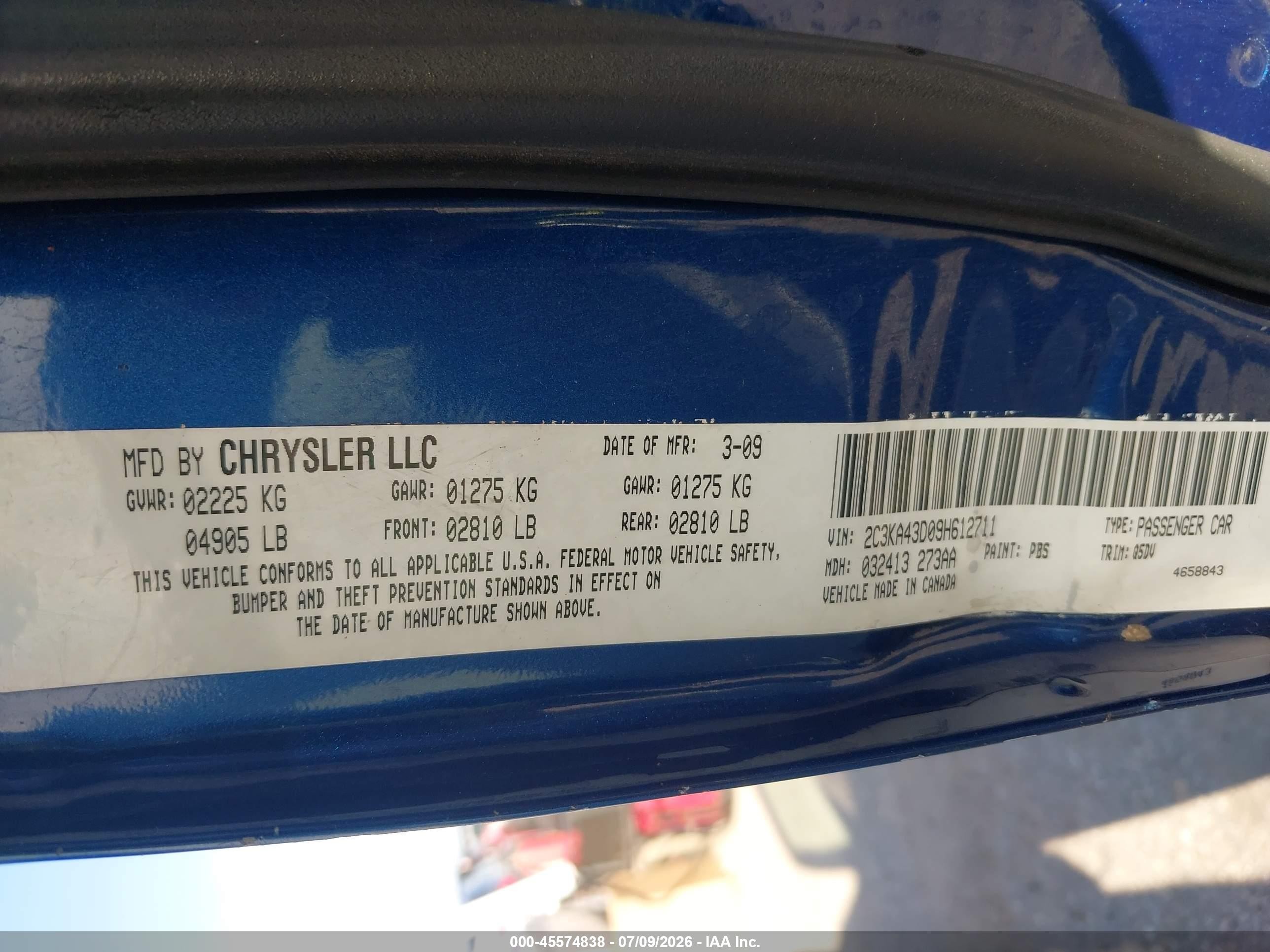 2009 Chrysler 300 Lx Blue vin: 2C3KA43D09H612711