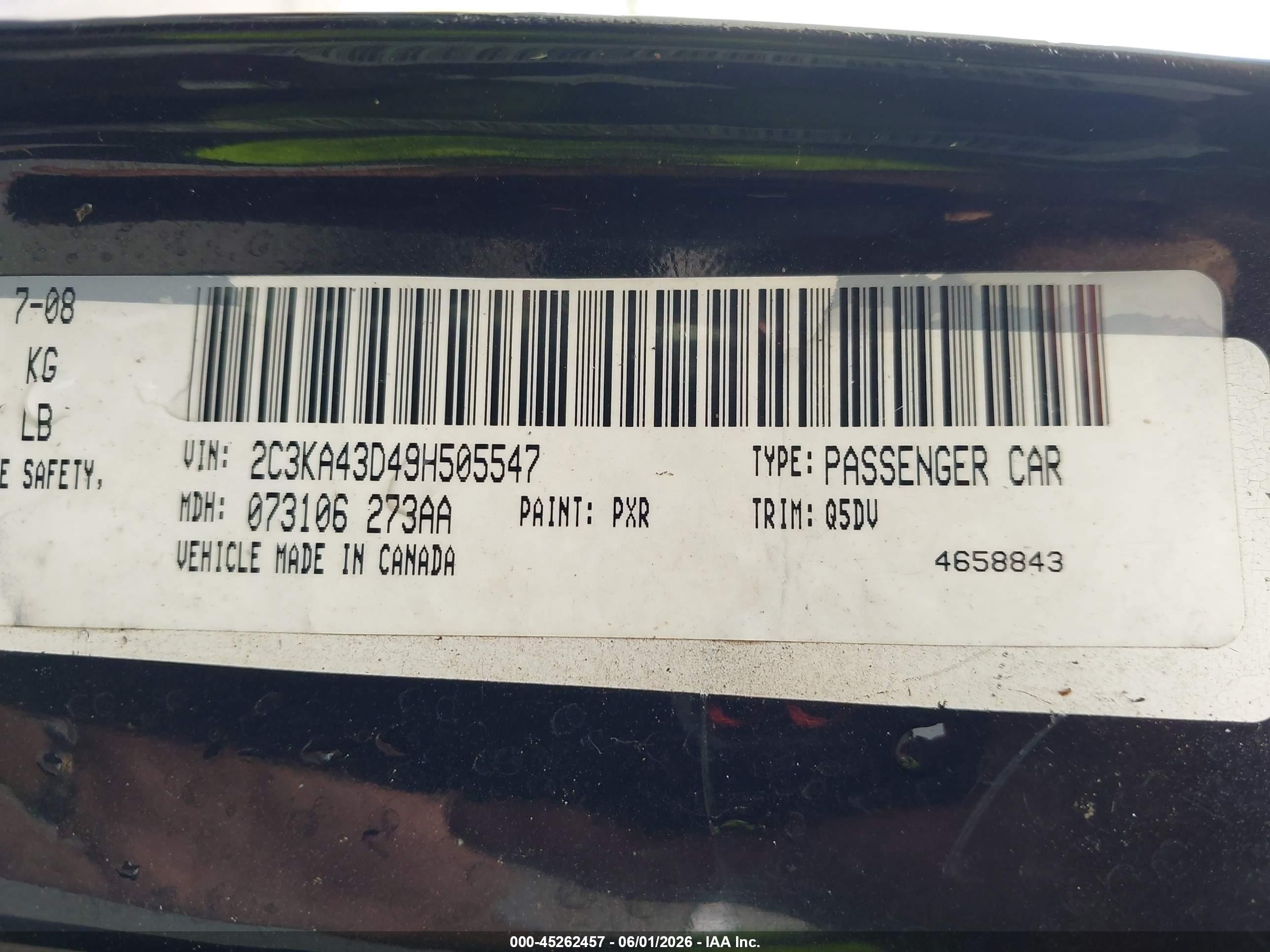 2009 Chrysler 300 Lx Black vin: 2C3KA43D49H505547