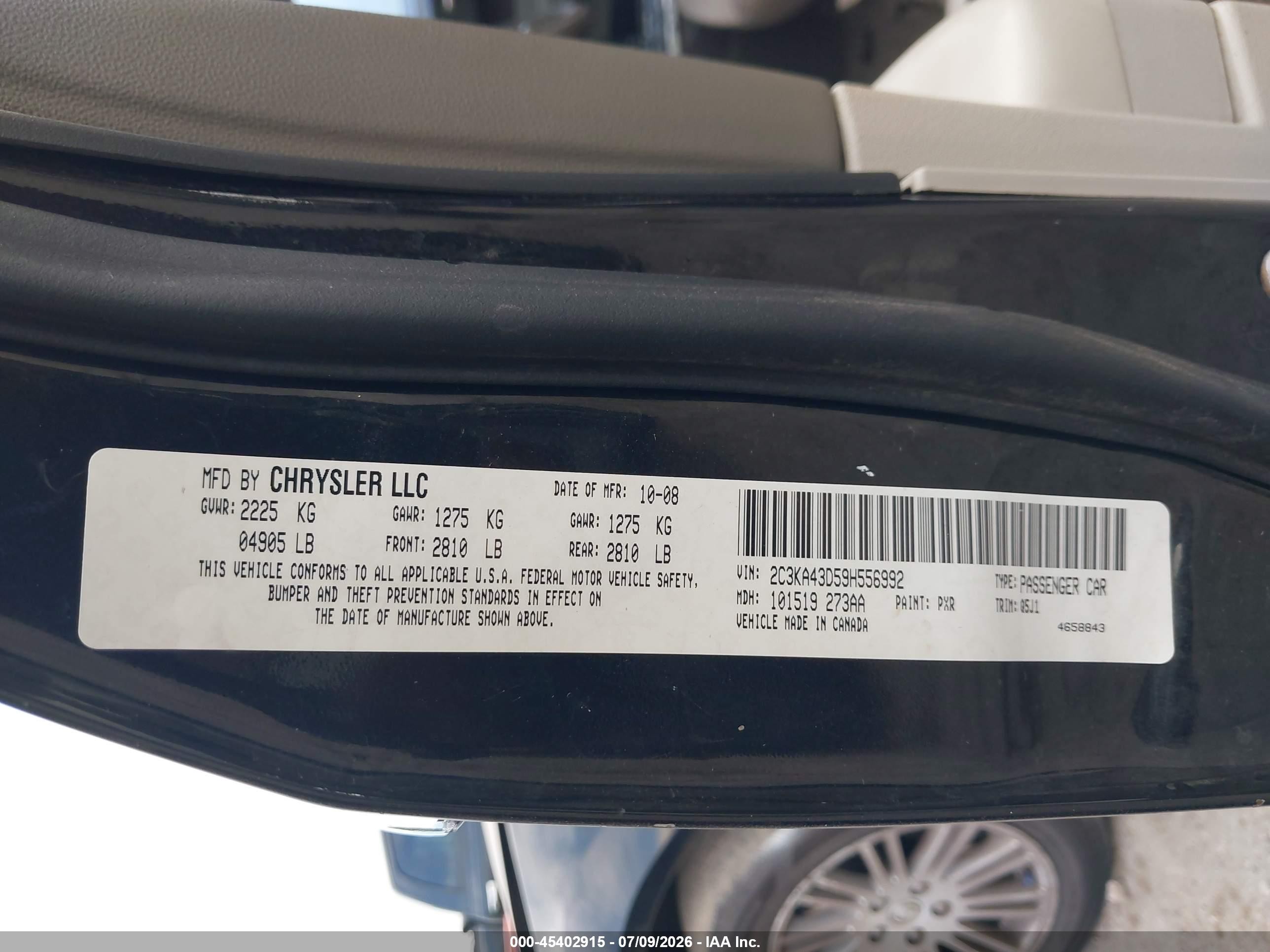 2009 Chrysler 300 Lx Black vin: 2C3KA43D59H556992