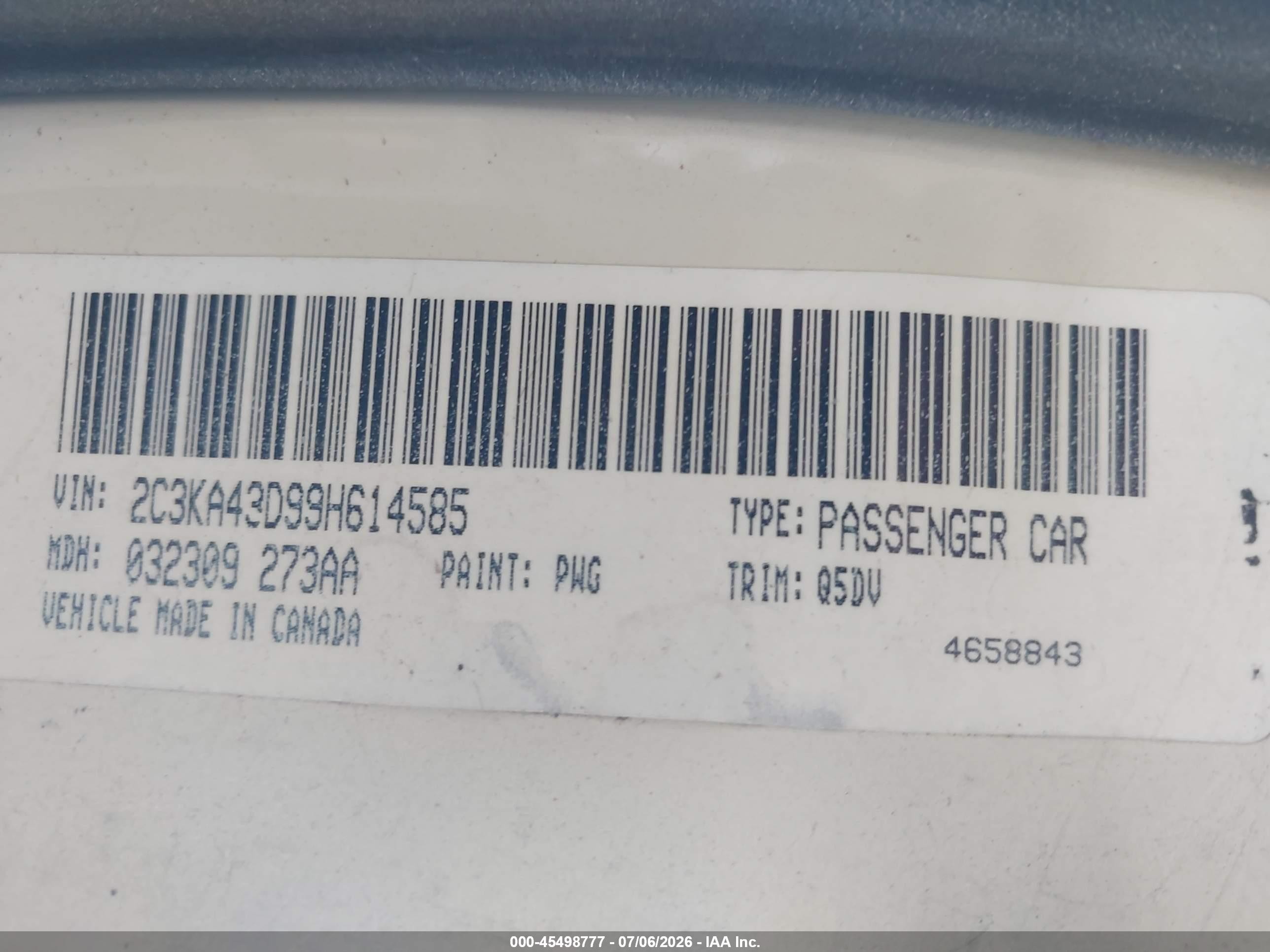 2009 Chrysler 300 Lx White vin: 2C3KA43D99H614585